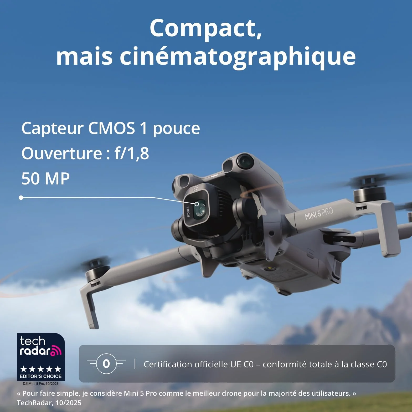 Bundle Fly More DJI Mini 5 Pro avec DJI RC 2 et 1 an de Care (activé automatiquement), Certifié C0, drone 4K pour débutants, drone avec caméra, CMOS 1 pouce, détection d'obstacles