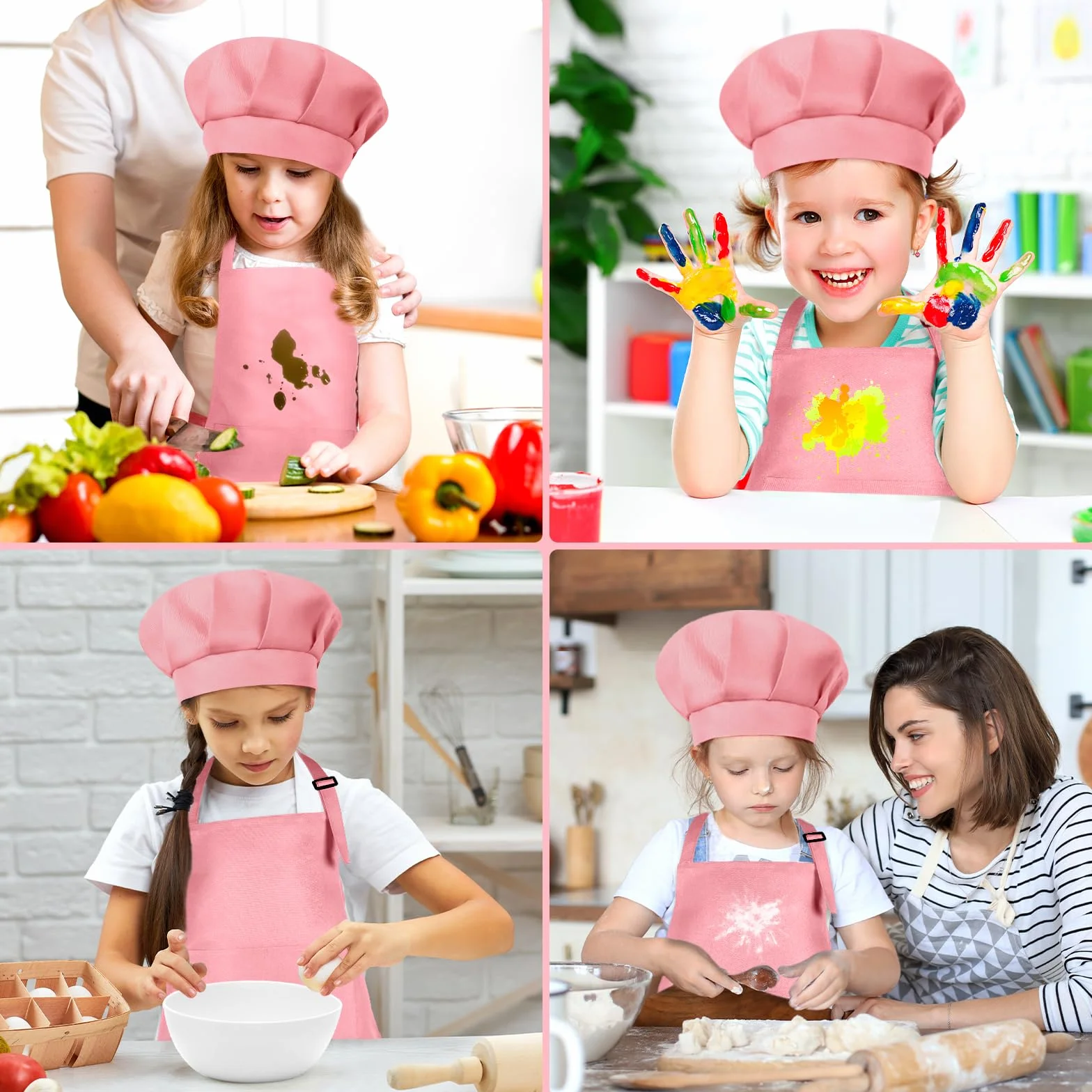 Tablier et toque de chef pour enfant réglable avec 2 poches cuisine pâtisserie peinture