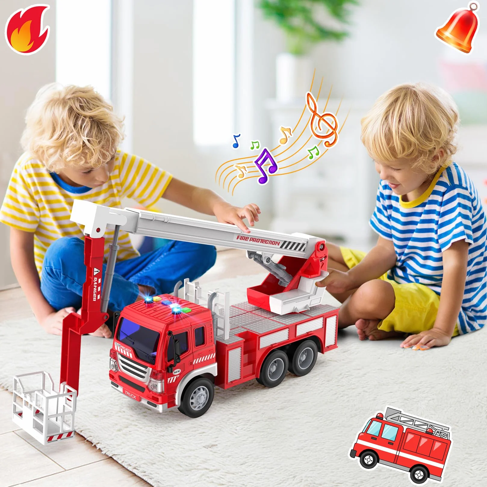 Gros Camion de Pompier XXL avec Échelle Sonore et Lumineux, Maquette Camions Jouet Cadeau Enfant 3-8 Ans Rouge