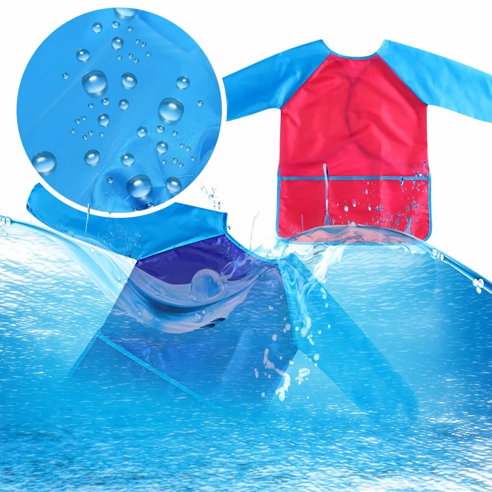 Gwolf Tablier Peinture Enfant 2 Pièces Blouse Peinture 8-10 Ans avec Manches et 3 Poches Tissu Bleu