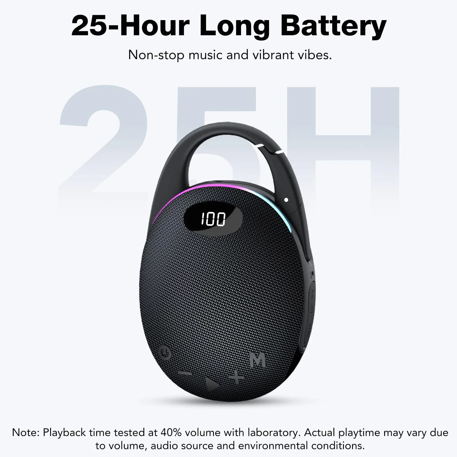 Enceinte Bluetooth Ultra-Portable 25H Autonomie LED RGB Son Pro Basses Puissantes Noir