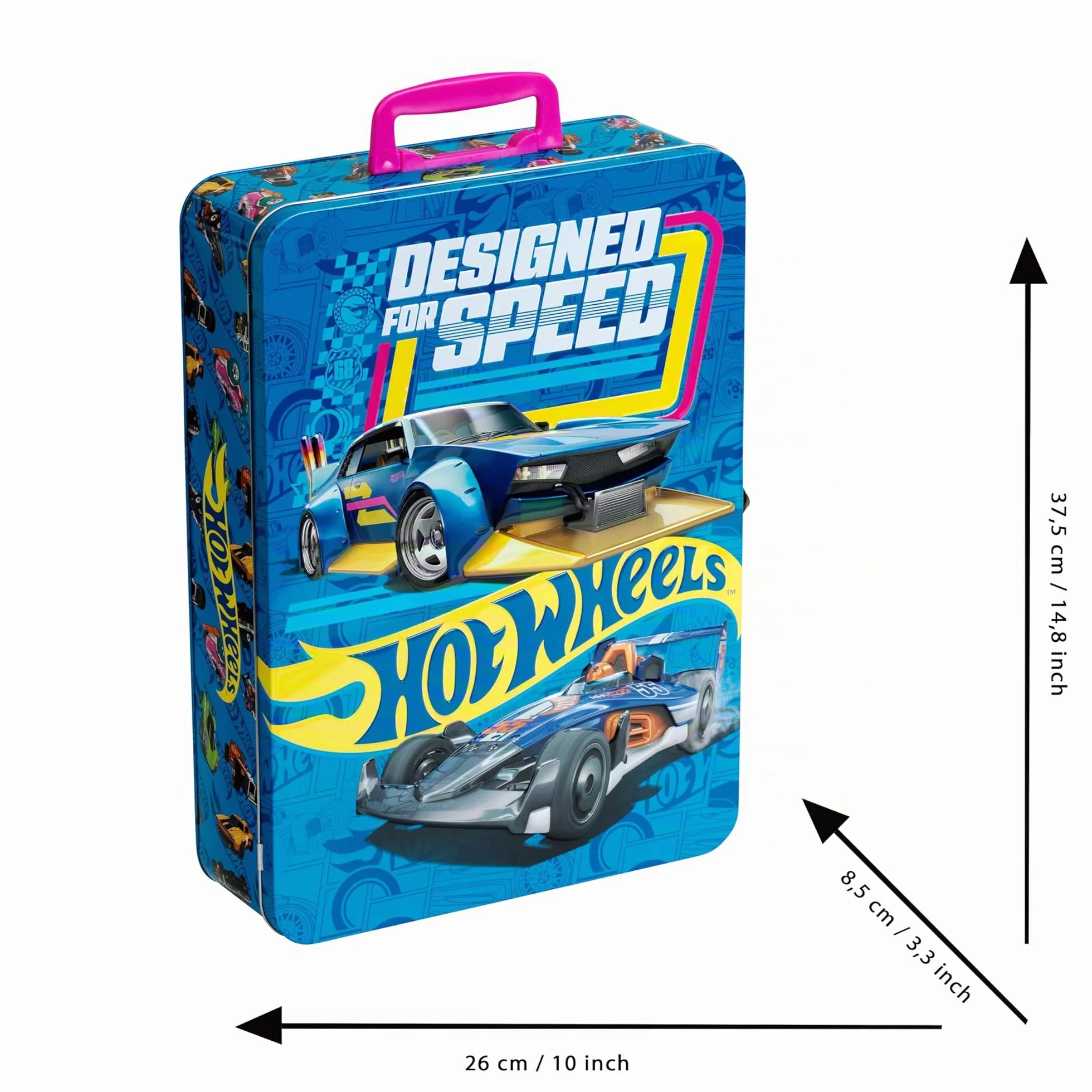 Klein 2881 Mallette de Collection Hot Wheels Métal Rangement 50 Voitures Jouet 3 Ans Noir Orange Bleu Rose
