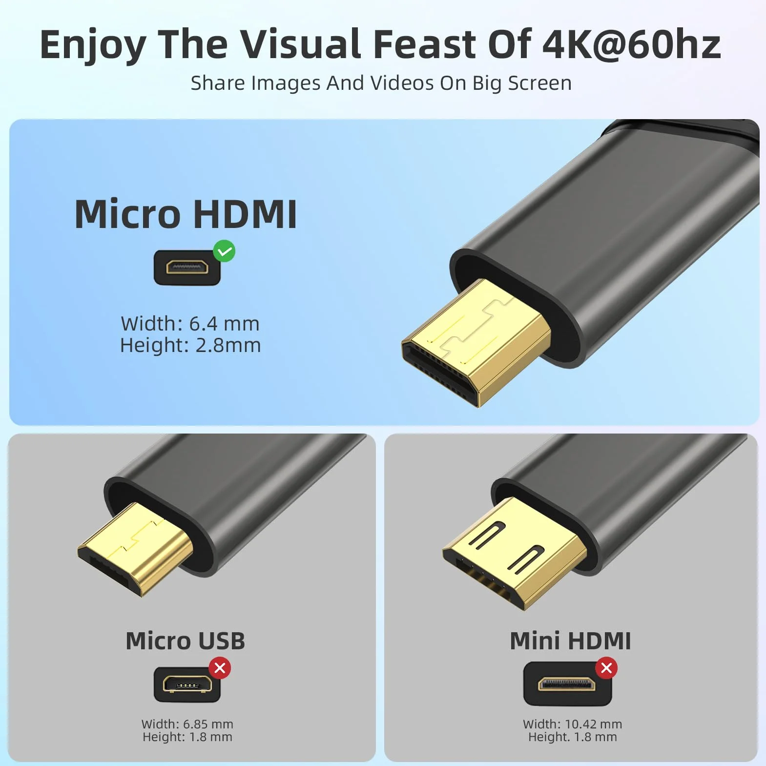 Micro HDMI vers HDMI Adaptateur 4K 60 Hz 3D 1080P Type D vers A Ethernet HDR ARC compatible Raspberry Pi 5/4