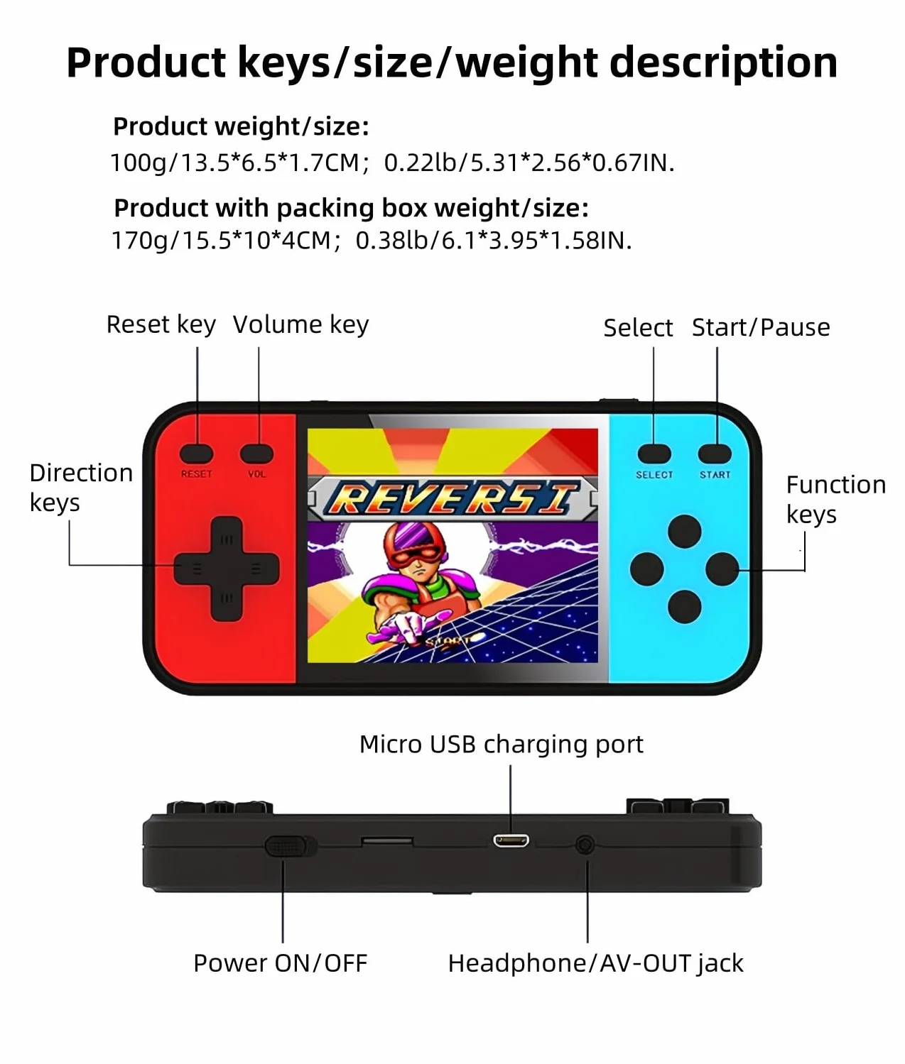 JXD 3" Mini Console de Jeux Vidéo Rétro 240 Jeux Connectable à la TV Portable Enfants