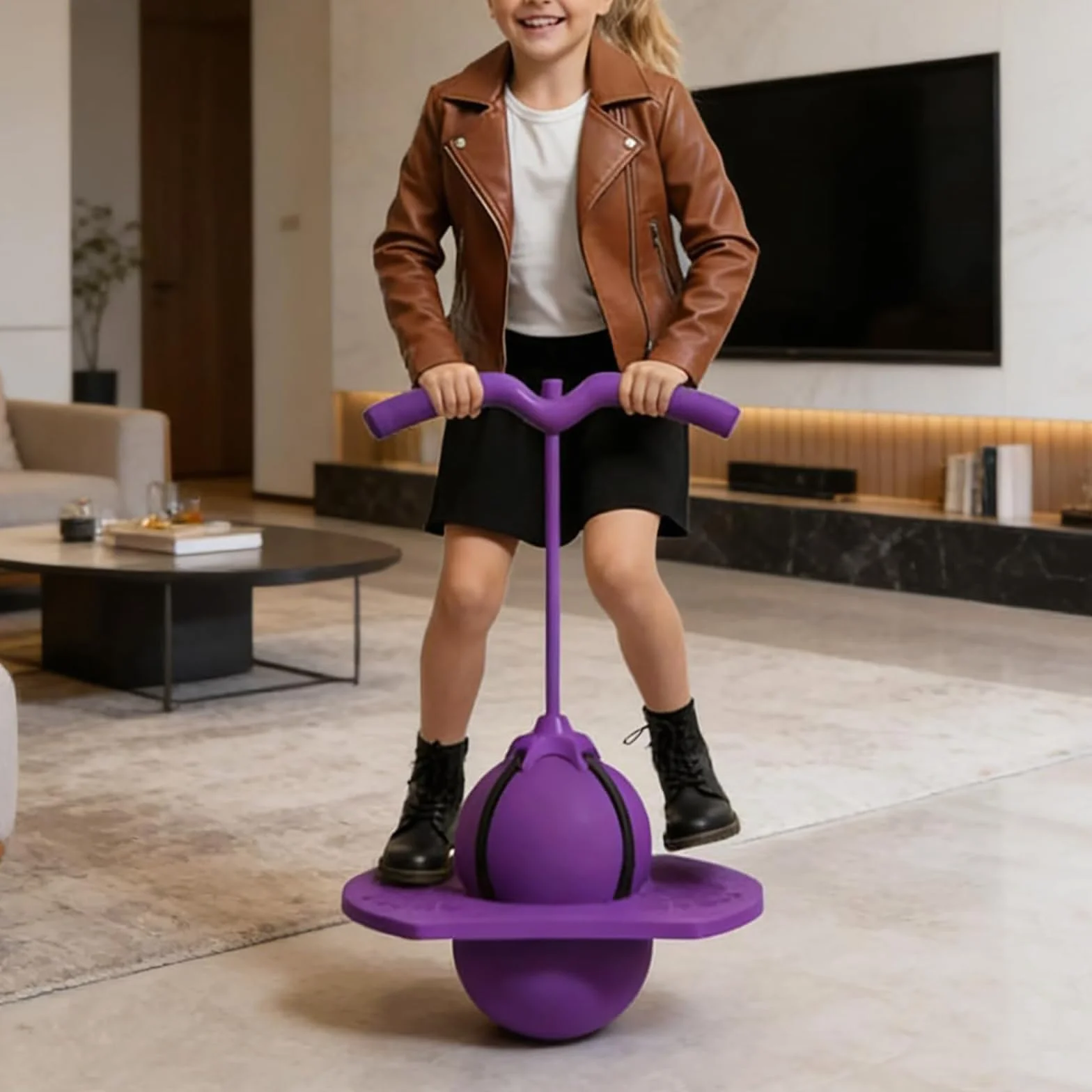 Ballon Sauteur ZVD, Ballon d'Équilibre et Coordination Élastique Antidérapant avec Poignée et Pompe, Jouet d'Extérieur Bleu
