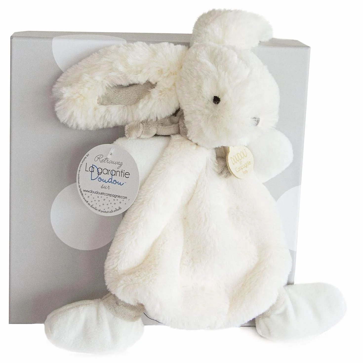 Doudou Lapin Collection Bonbon avec Boite Cadeau 26 cm Taupe Plat & Tout Doux Idée Cadeau de Naissance