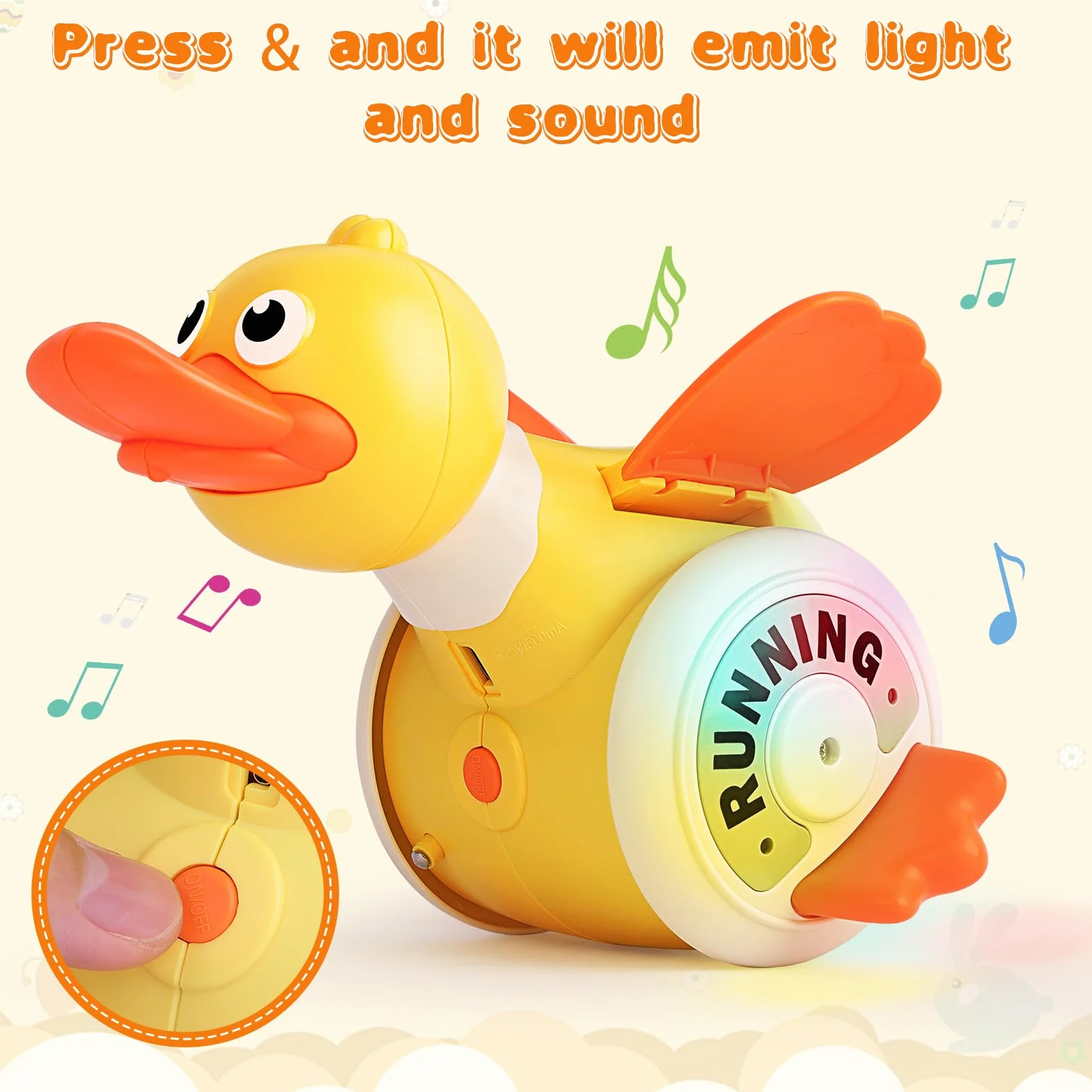 Jouet Canard Rampant avec Musique, Danse et Lumière, Rechargeable USB, pour Bébés 1-4 Ans