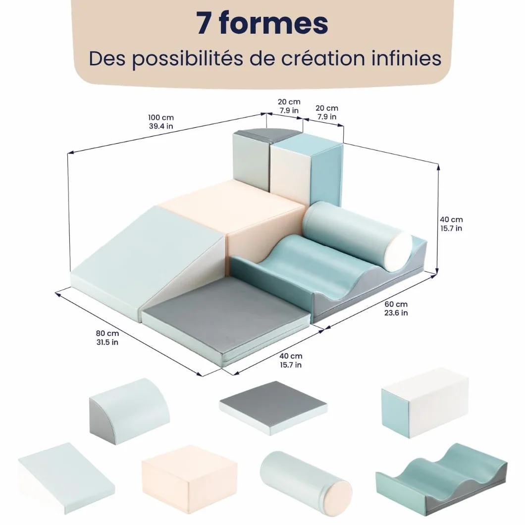 IGLU Soft Play Discoverer 7 XL Blocs Jeu d’Éveil Montessori Toboggan d’Intérieur Parcours de Motricité en Mousse Jouets éducatifs (Pastel)