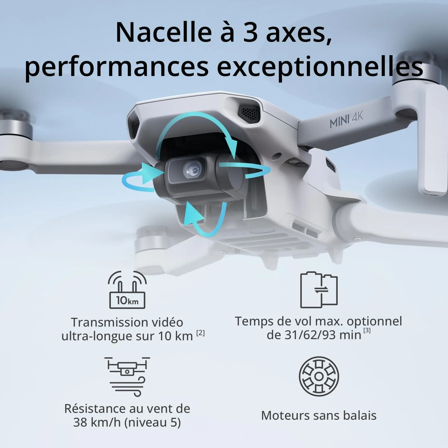DJI Mini 4K Caméra Drones Combo Bundle, Drone Caméra 4K UHD pour Adultes, Stabilisation de la Nacelle à 3 Axes, Transmission Vidéo sur 10 km, Deux Batteries pour un Temps de Vol max. de 62 min