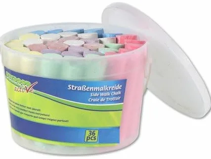 Cavernedesjouets Pot Seau 36 Craies de Trottoir Couleurs Assorties Set Craies Geantes Multicolores Cour Recreation