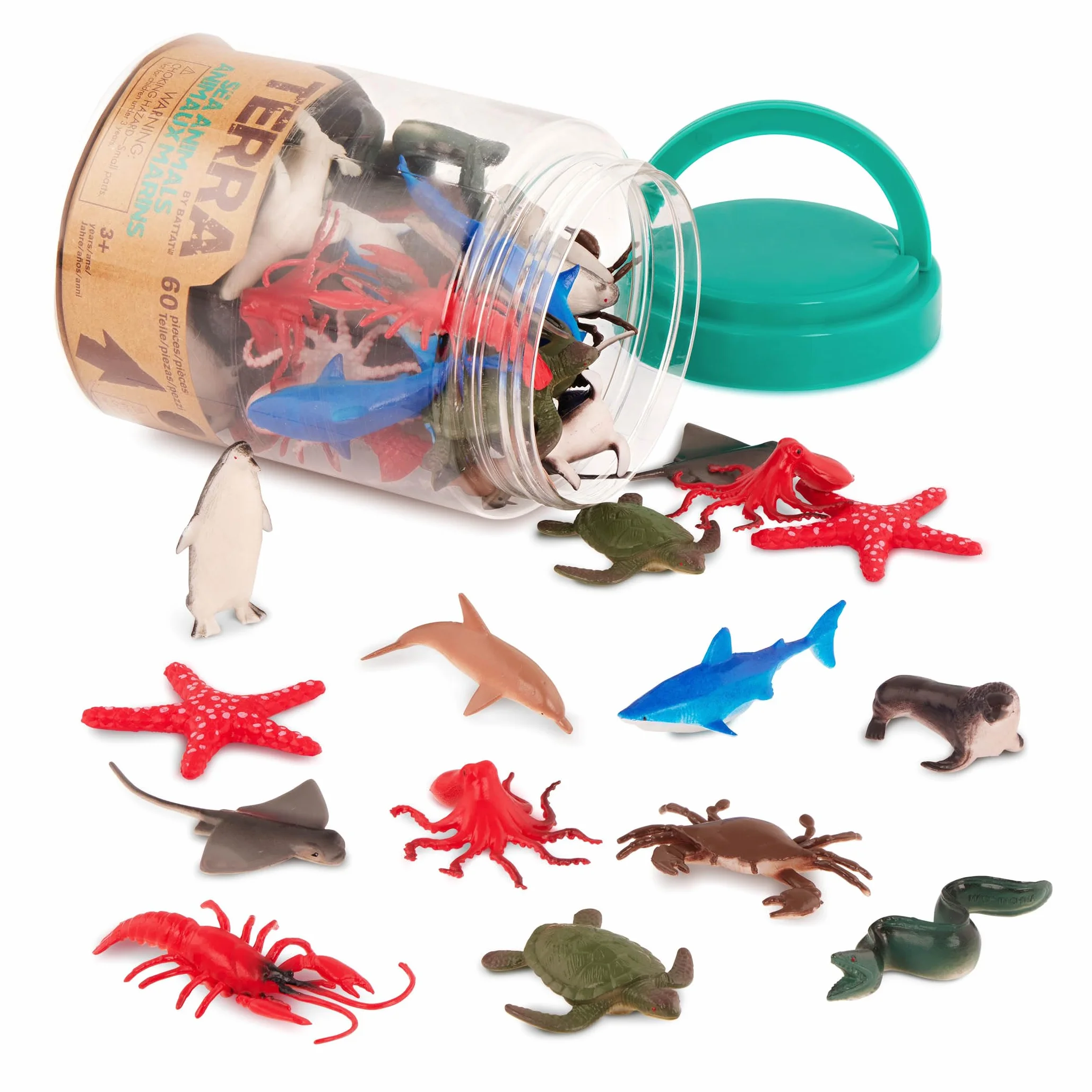 Terra by Battat Animaux Marins Set Maritime 60 pièces 12 Miniatures Océan Réalistes Requin Pieuvre Homard