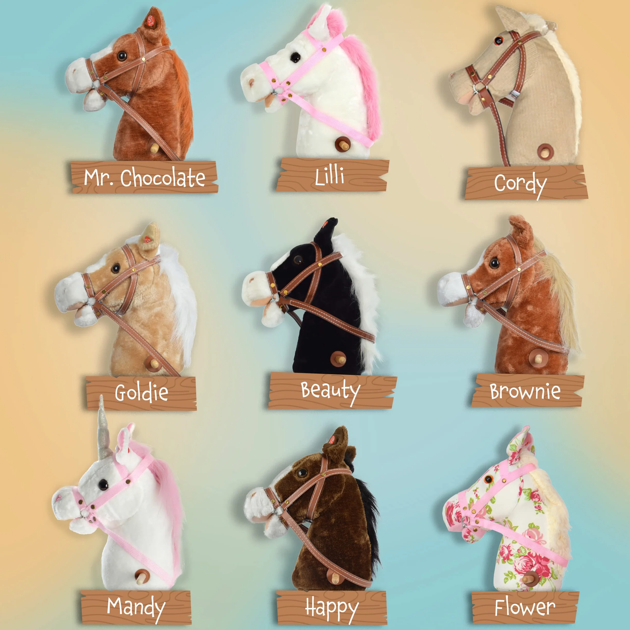Pink Papaya Cheval bâton Hobby Horse avec tête de Cheval en Peluche Effet sonore hennissement Galop