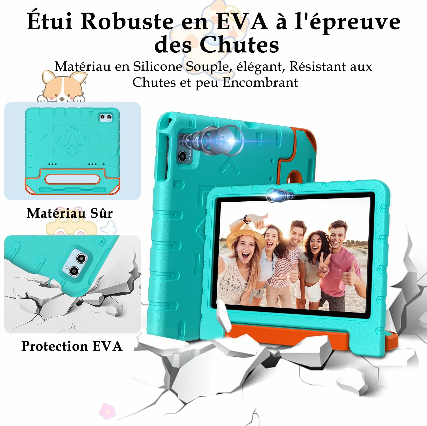 ZIOVO Tablette Enfants 10 Pouces Android 14 Tablette,20Go RAM+128Go ROM(TF 1To),Widevine L1，WiFi 6 Tablette Tactile,Octa-cœur, 6000mAh | 5+8MP | BT 5.0 | Contrôle Parental Tablettes avec EVA Cas-Vert