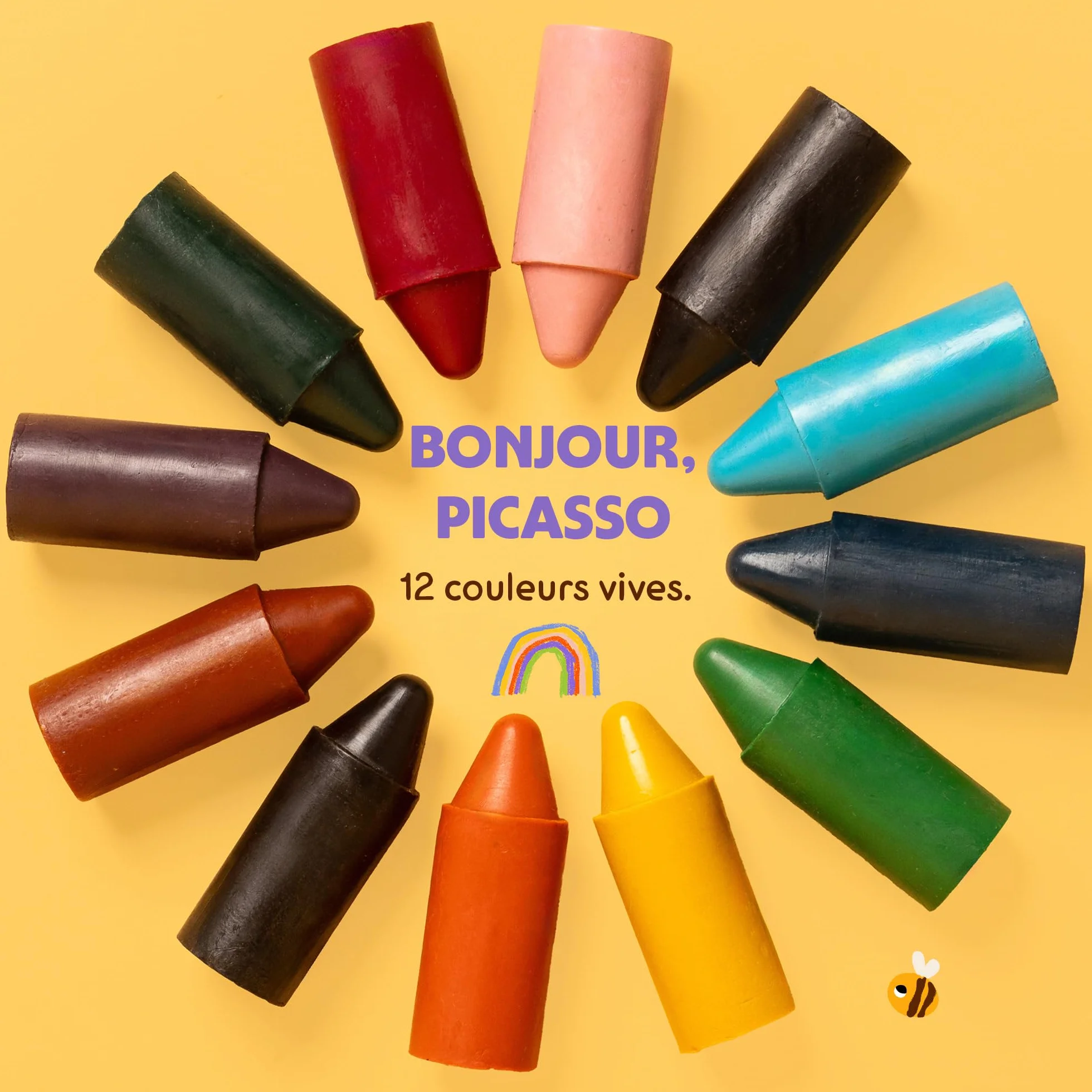 Honeysticks 12 Gros Crayons Pure Cire d'Abeille Non Toxiques pour Tout Petits 1 an+