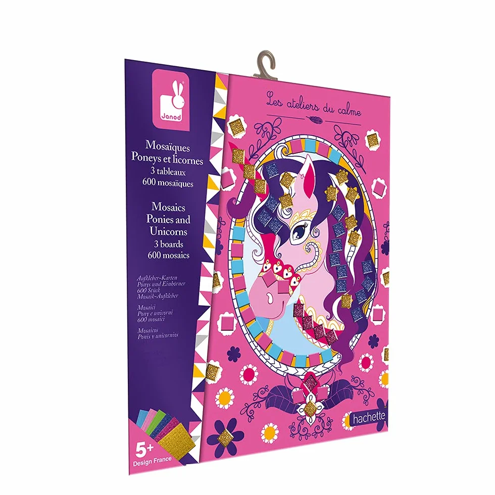 Janod Coffret Mosaïques en Mousse Poneys et Licornes Kit Loisir Créatif Enfant dès 5 ans