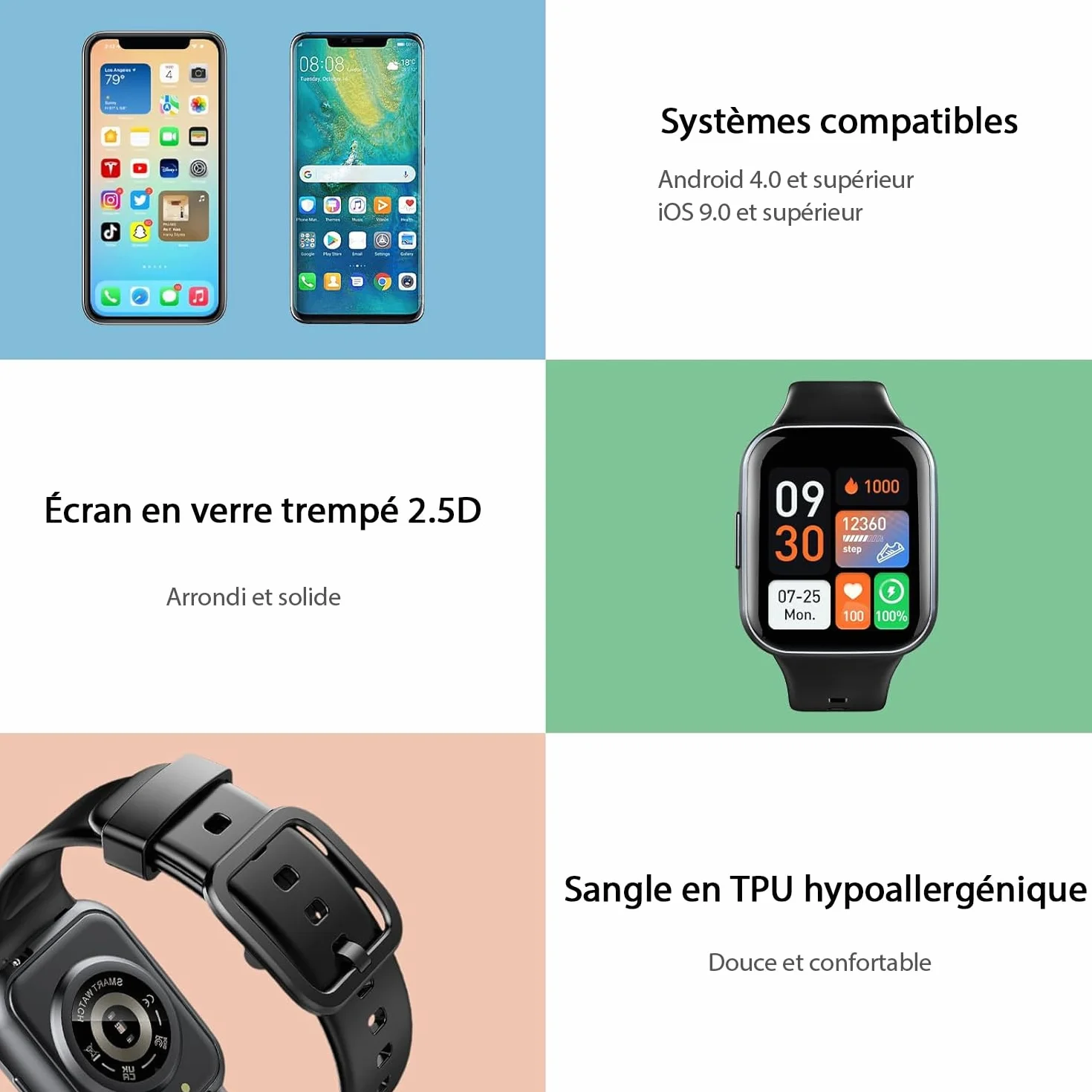 Smart Watch 1,91" HD Montre Connectée IP68 Moniteur Cardiaque 100+ Sports Podomètre Android iOS