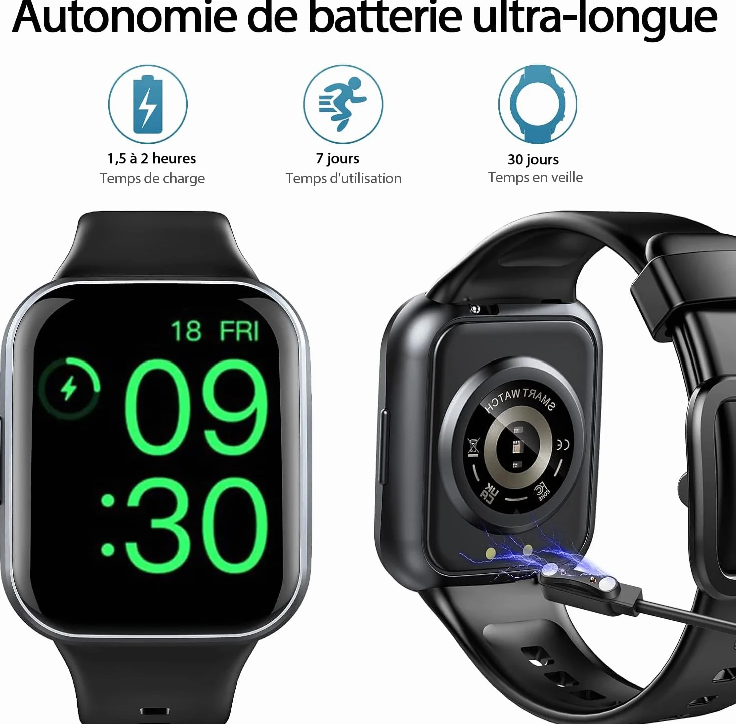 Smart Watch 1,91" HD Montre Connectée IP68 Moniteur Cardiaque 100+ Sports Podomètre Android iOS