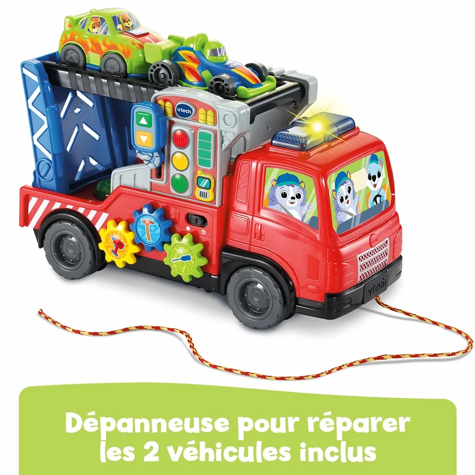 VTech Super Camion Dépannage Interactif Jouet à Tirer 3 en 1 Camion Transporteur de Voitures Dépanneuse Enfant
