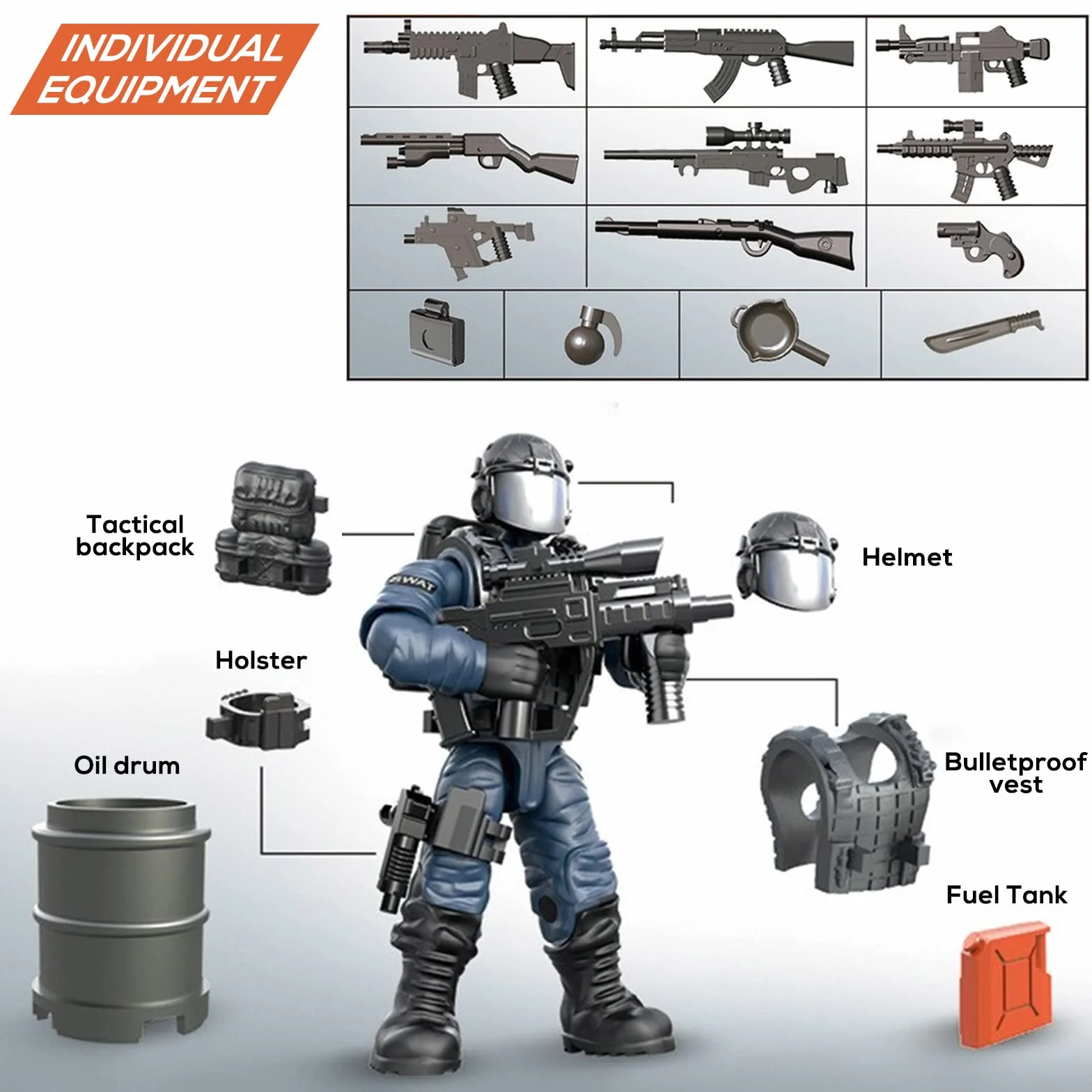 MEIEST 8 PCS Mini SWAT Model Figurines d'action Militaire, City Police Block Toy avec Accessoires d'armes