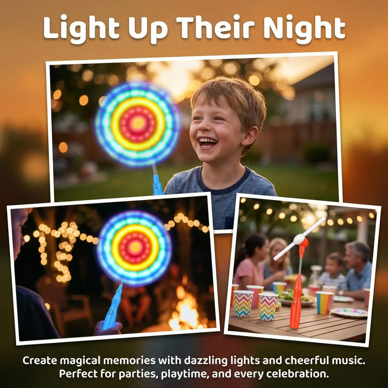 SHINEOFI 3pcs Moulins à Vent Lumineux pour Enfants avec Lumières LED et Musique - Moulins à Vent Colorés Qui Tournent, Articles de Fête