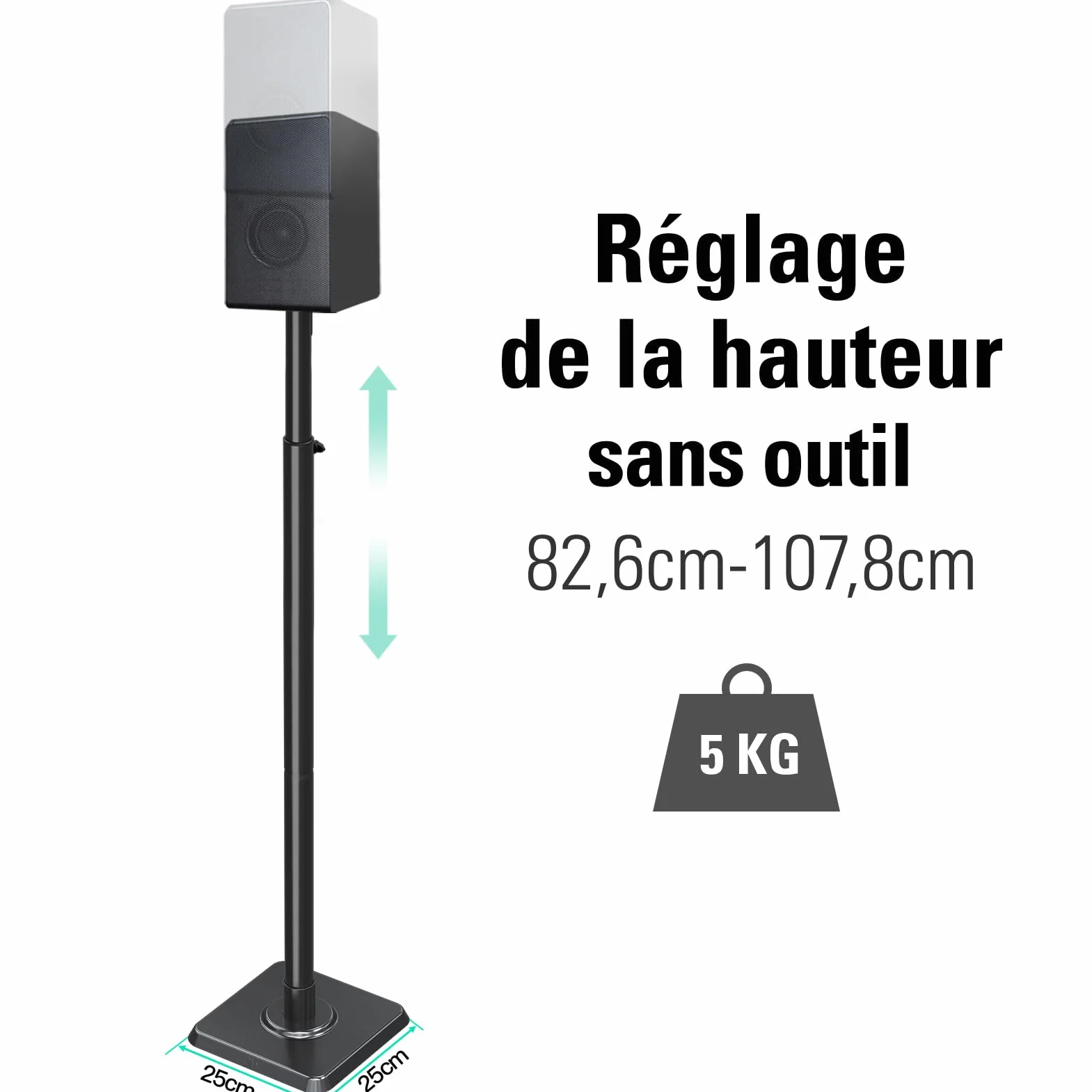 Mounting Dream Lot de 2 Supports de Haut-parleurs réglables en Hauteur pour Satellites jusqu'à 5 kg