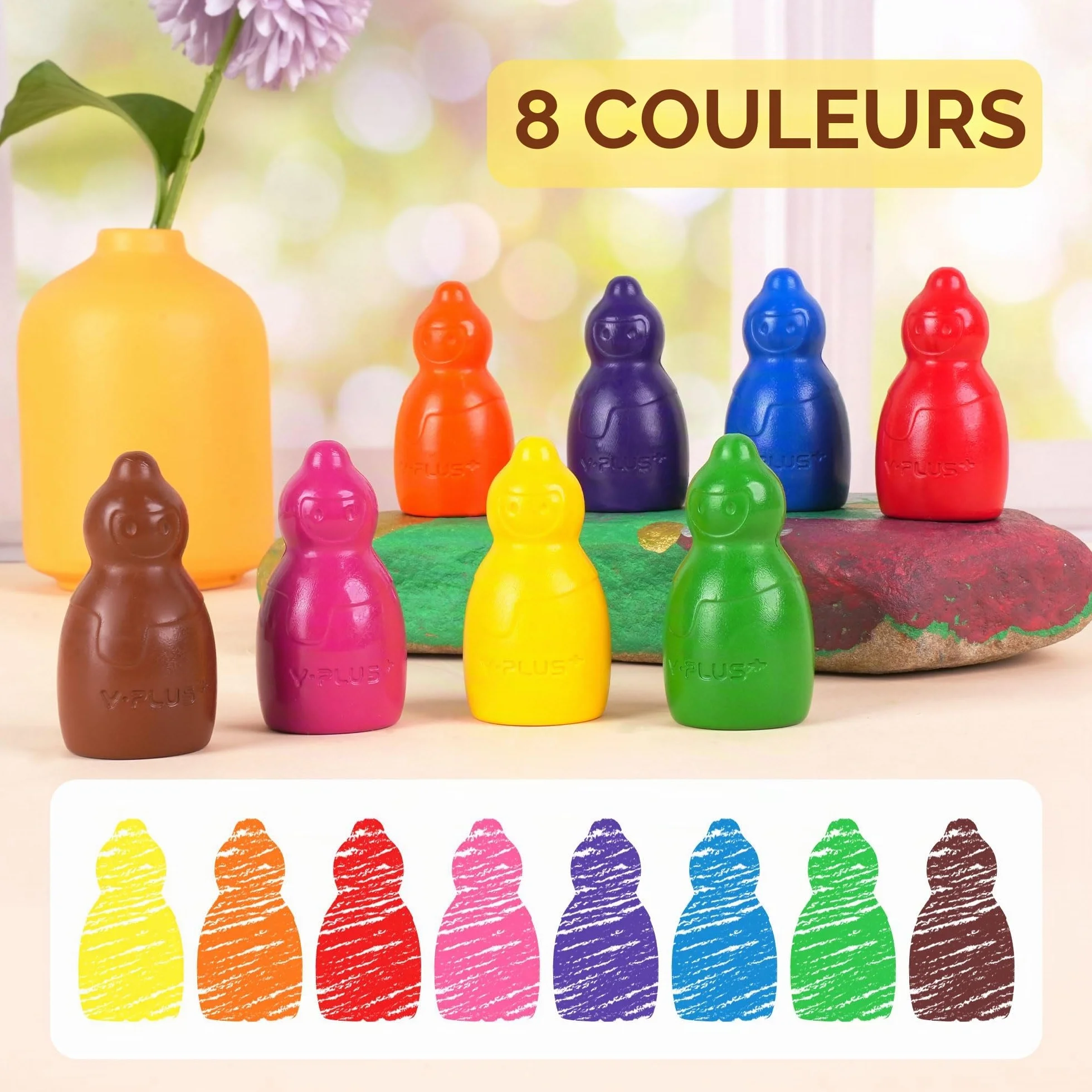 YPLUS Crayons de Cire Empilables Bonhomme de Neige – 8 Couleurs Vives, Lavables et Non Toxiques