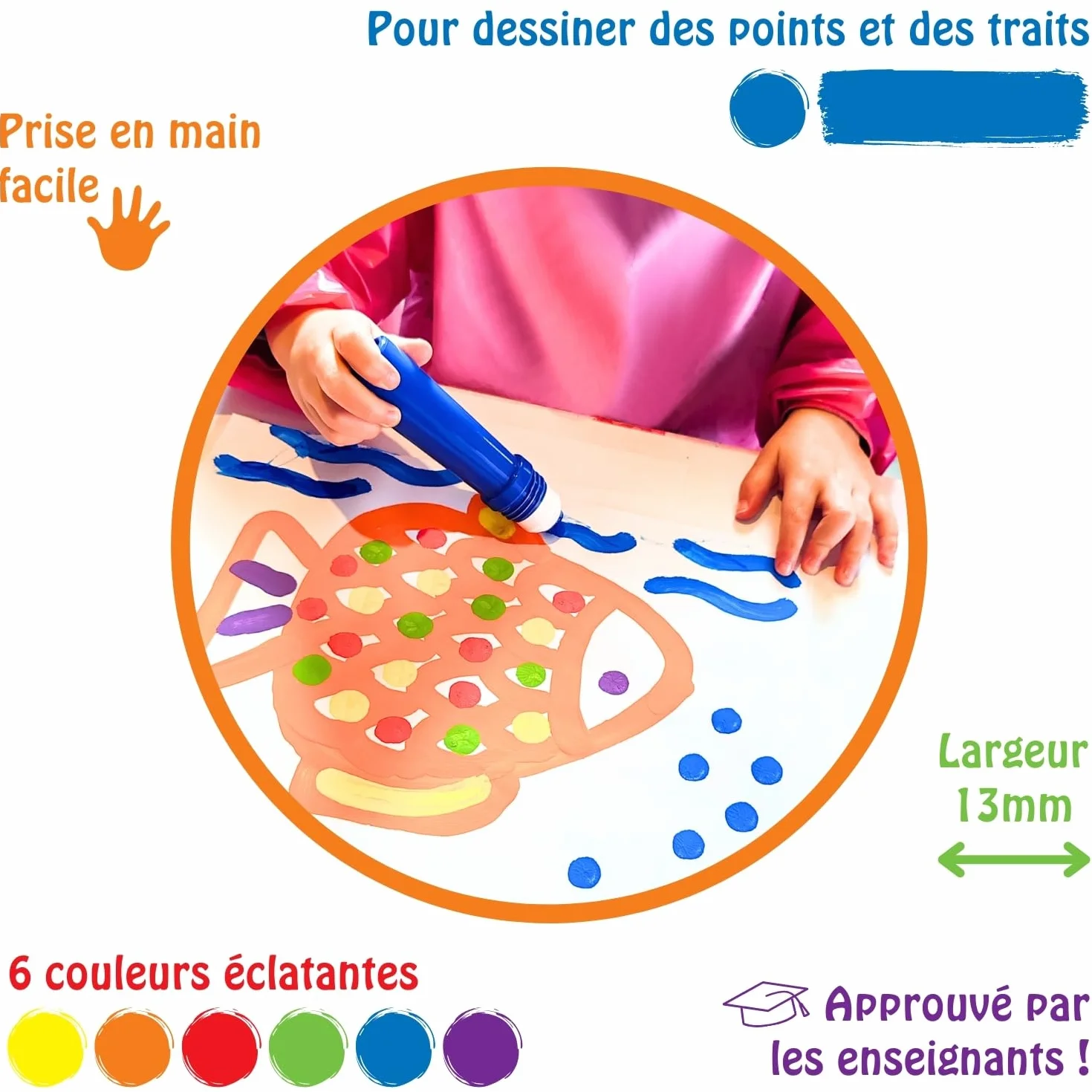 CLEOPATRE Lot de 6 P'tits Tampons de Peinture Gouache 50ml Dot Marker pour Enfant