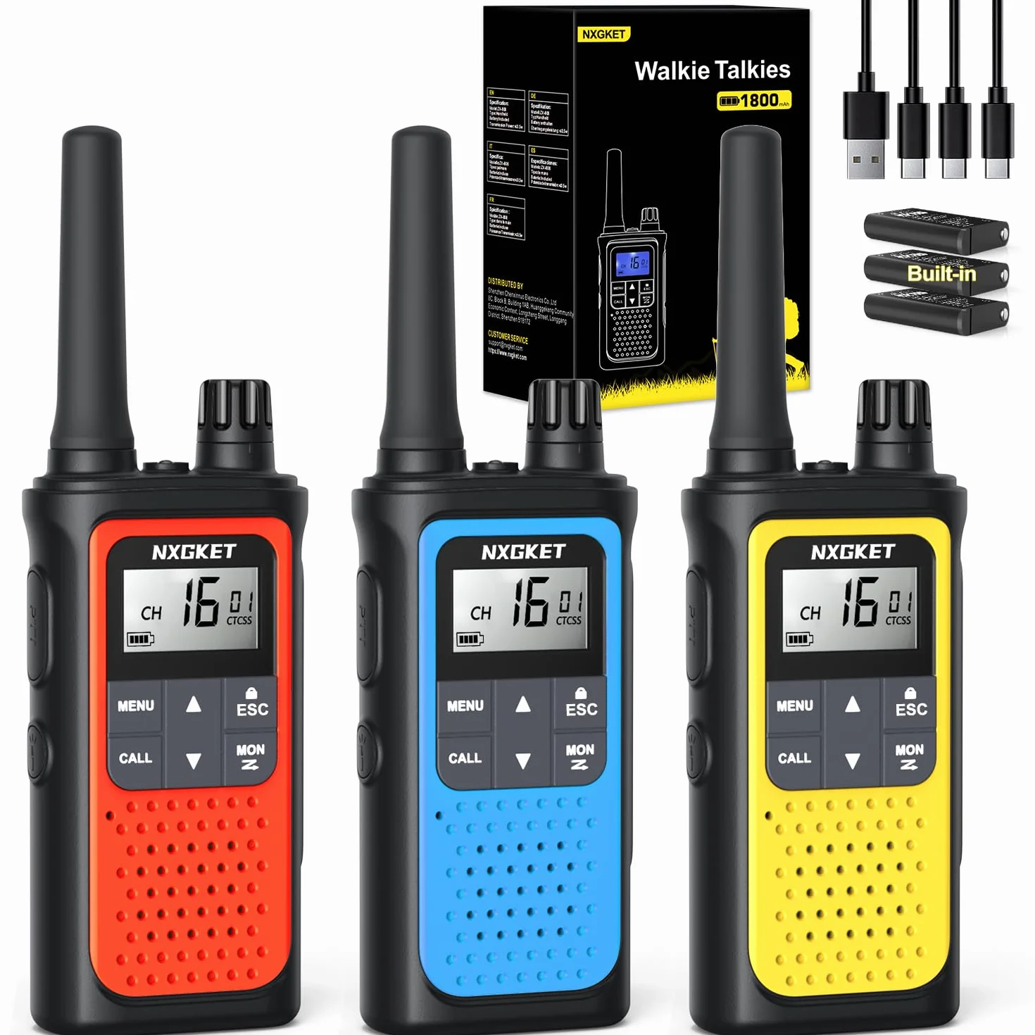 Talkie Walkie Enfants Adultes Longue Portée 5km 16 Canaux Batterie Li-ION Intégrée
