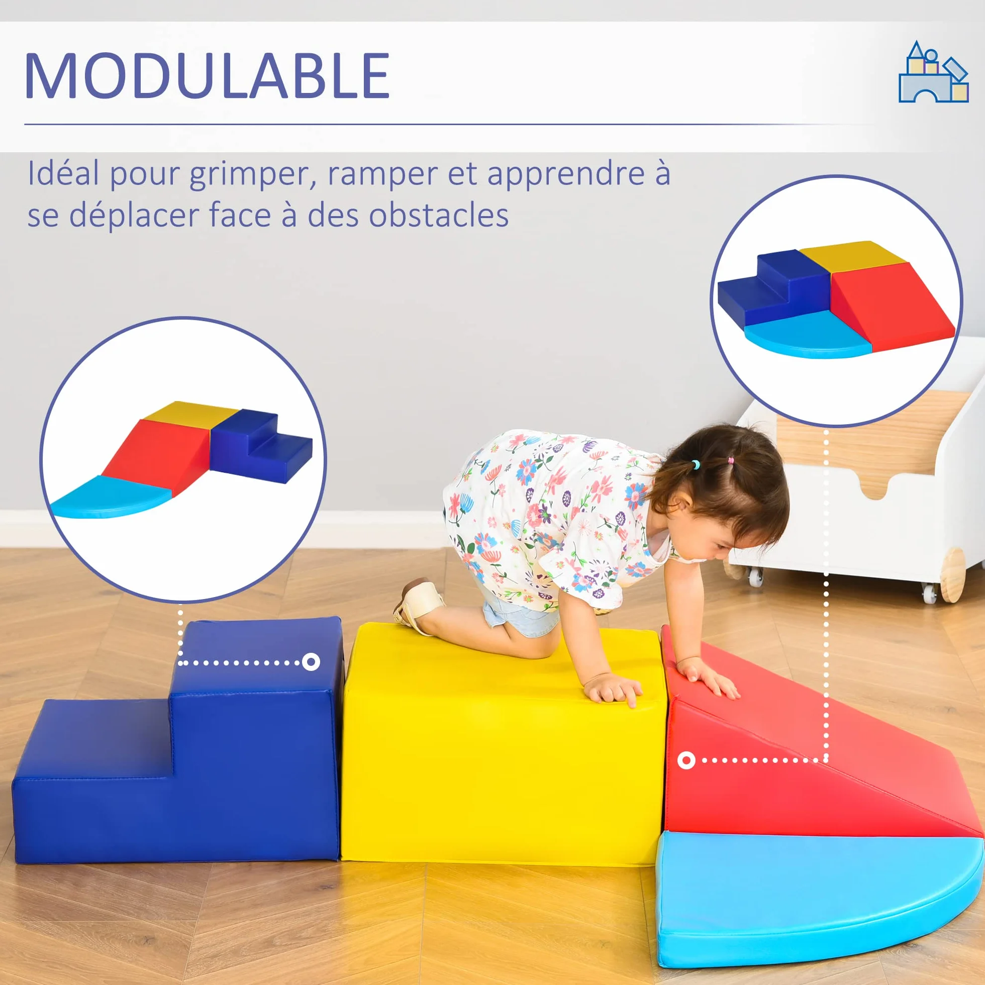 HOMCOM 4 Blocs de Construction XL - Modules de Motricité - Parcours Motricité Enfant Mousse EPE Polyuréthane