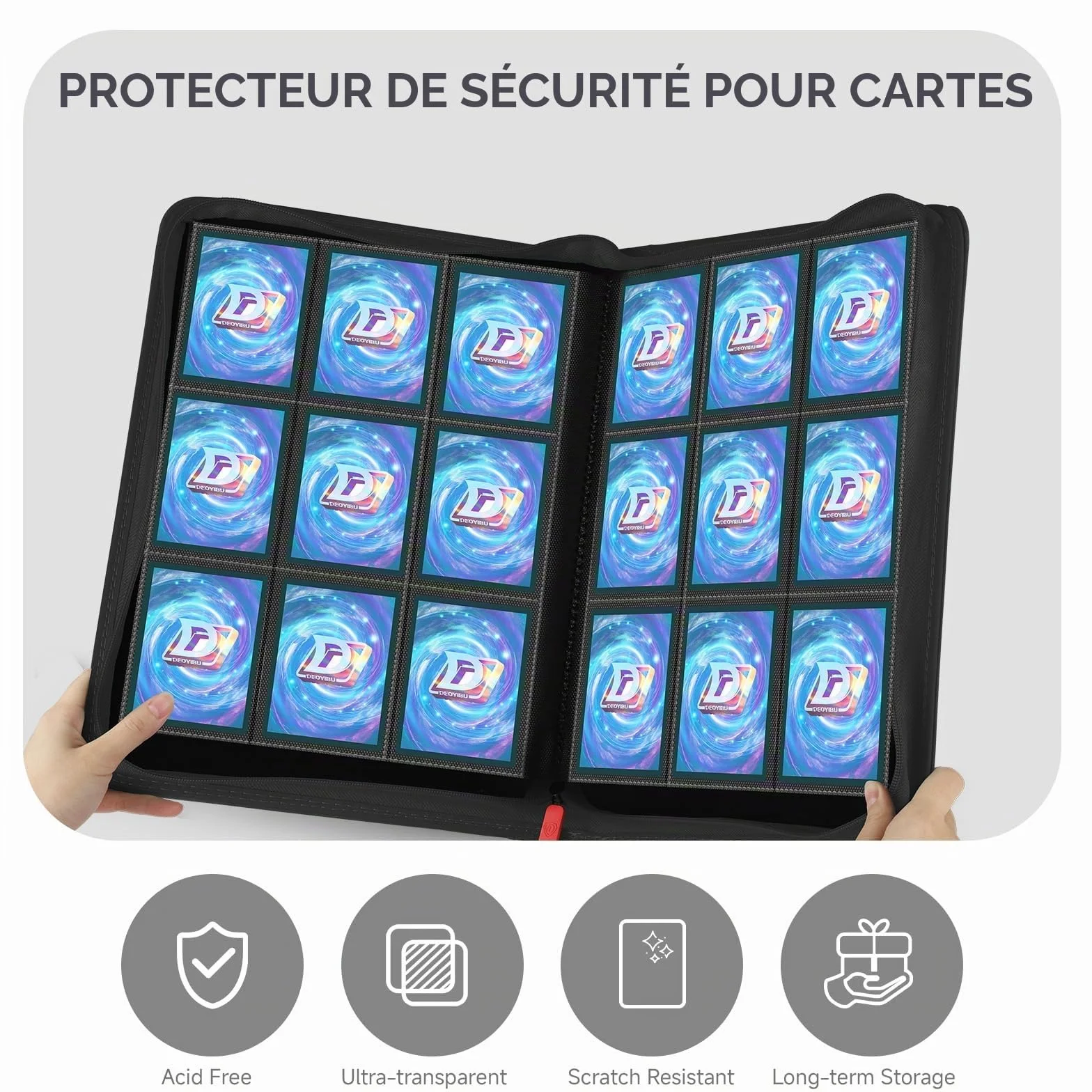 Classeur de cartes 9 poches 360 cartes collectionner album double face fermeture éclair MTG TCG noir