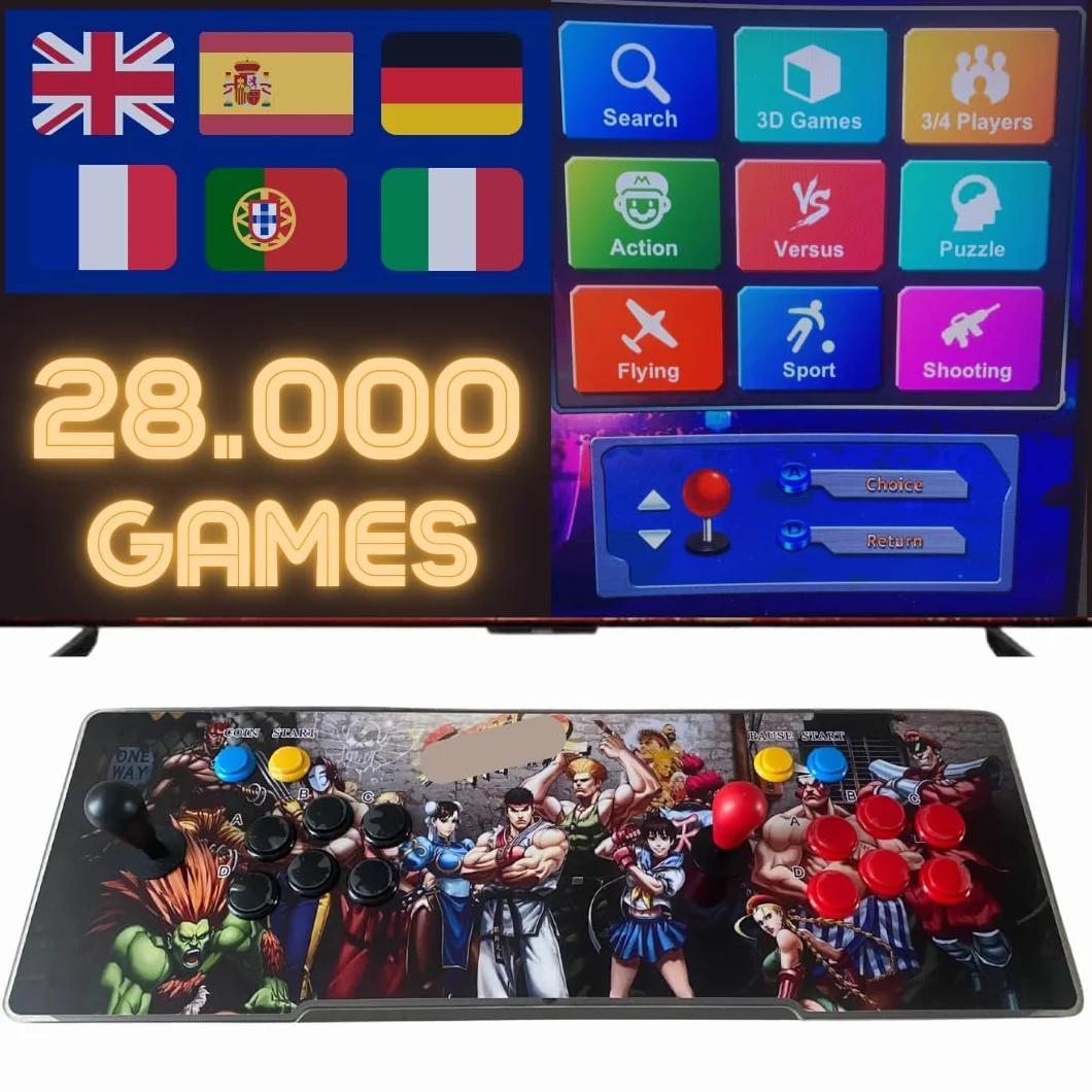Console d'arcade Pandora Box 28 000 Jeux rétro 3D LED Couleurs changeantes Audio Joysticks ovales