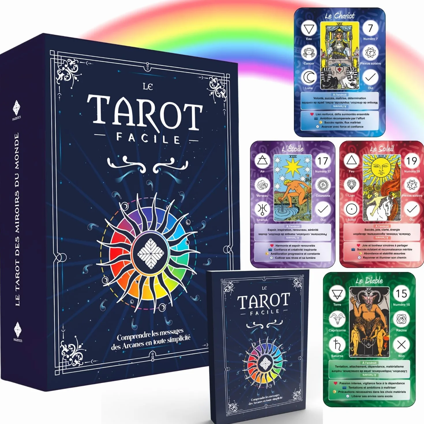 Tarot Divinatoire 78 Cartes + Livret 200 Pages Grande Taille 12,6 cm x 8,9 cm Débutants