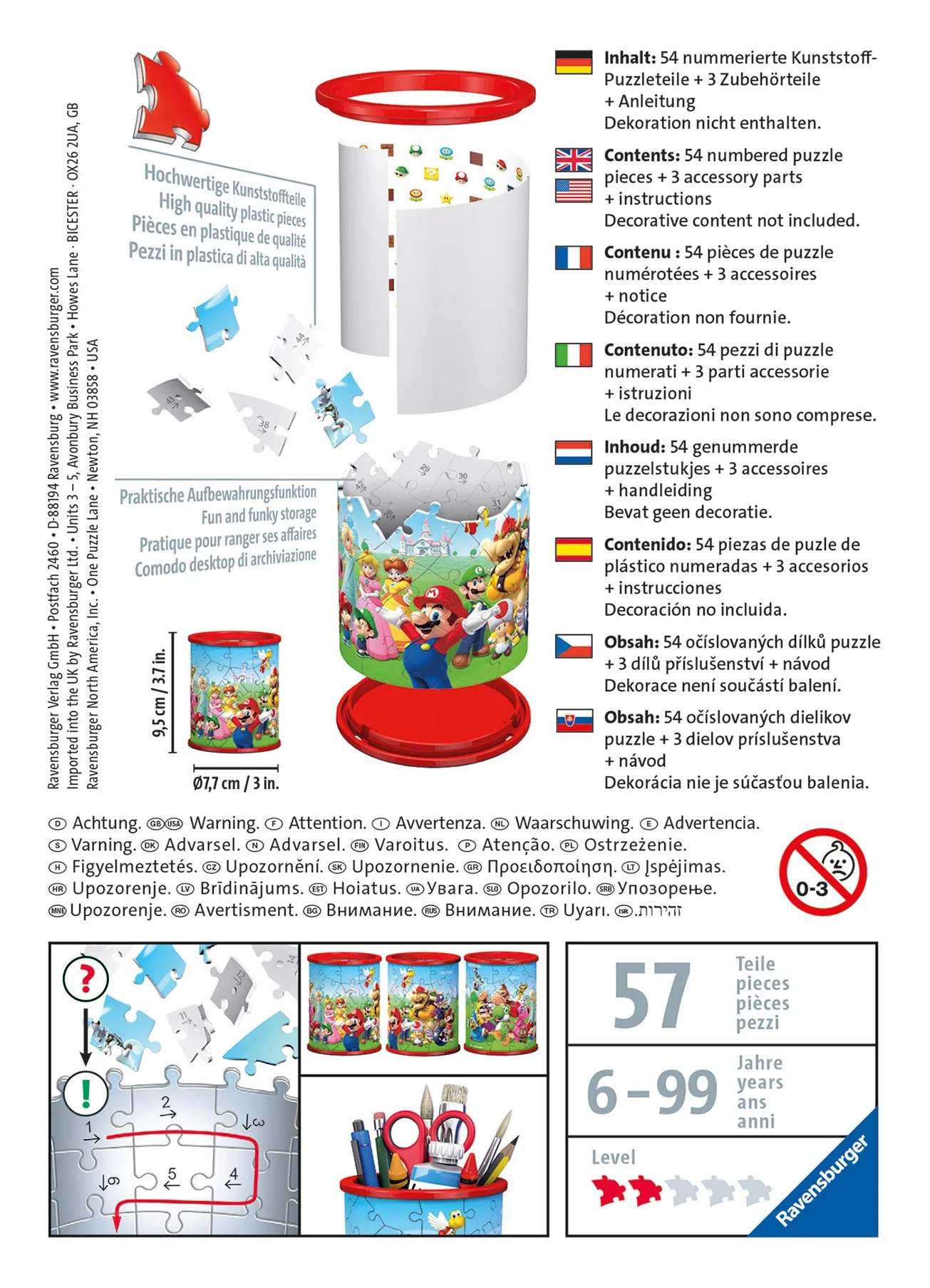 Ravensburger Puzzle 3D Pot à Crayons Super Mario 54 pièces numérotées 9,5 cm