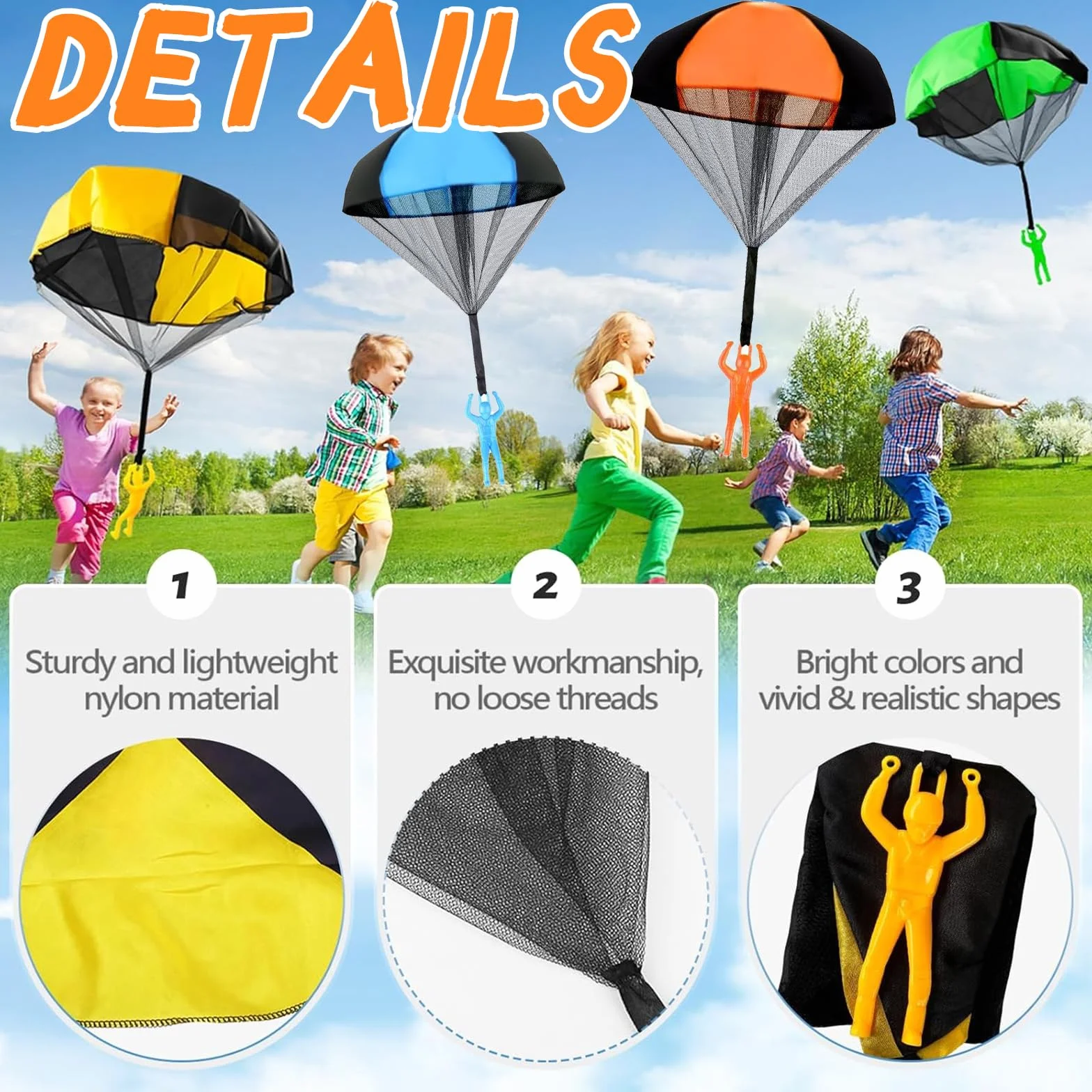 Parachute Jouet 10 Pièces, Parachutiste Jetant à Main, Jouet Extérieur Enfant, Multi-Couleur