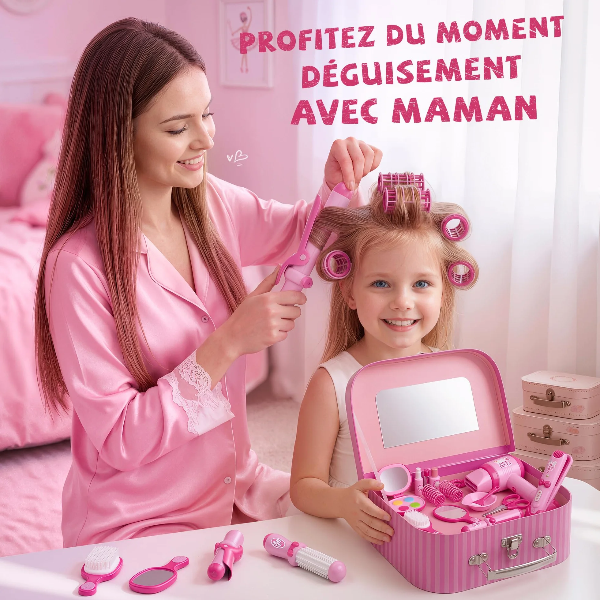 Kit de Salon de Coiffure pour Filles, 28 Pièces Jouets avec Son et Lumières, Jeu de Rôle 3-8 Ans