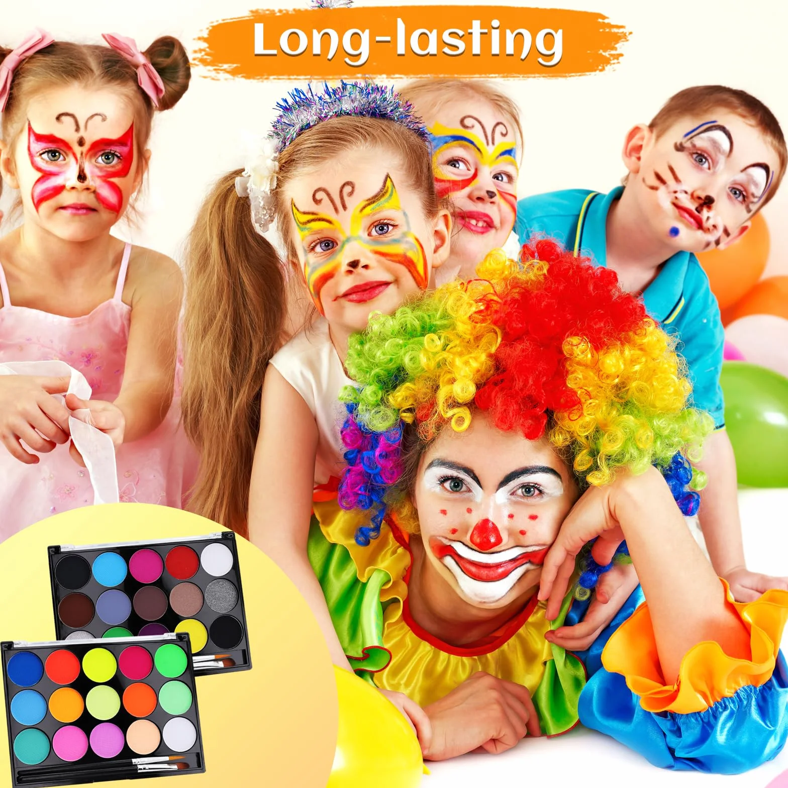 Peinture Corporelle Visage 30 Couleurs Palette Maquillage Enfants avec 4 Pinceaux 40 Pochoirs Bodypainting Halloween Noël Carnaval