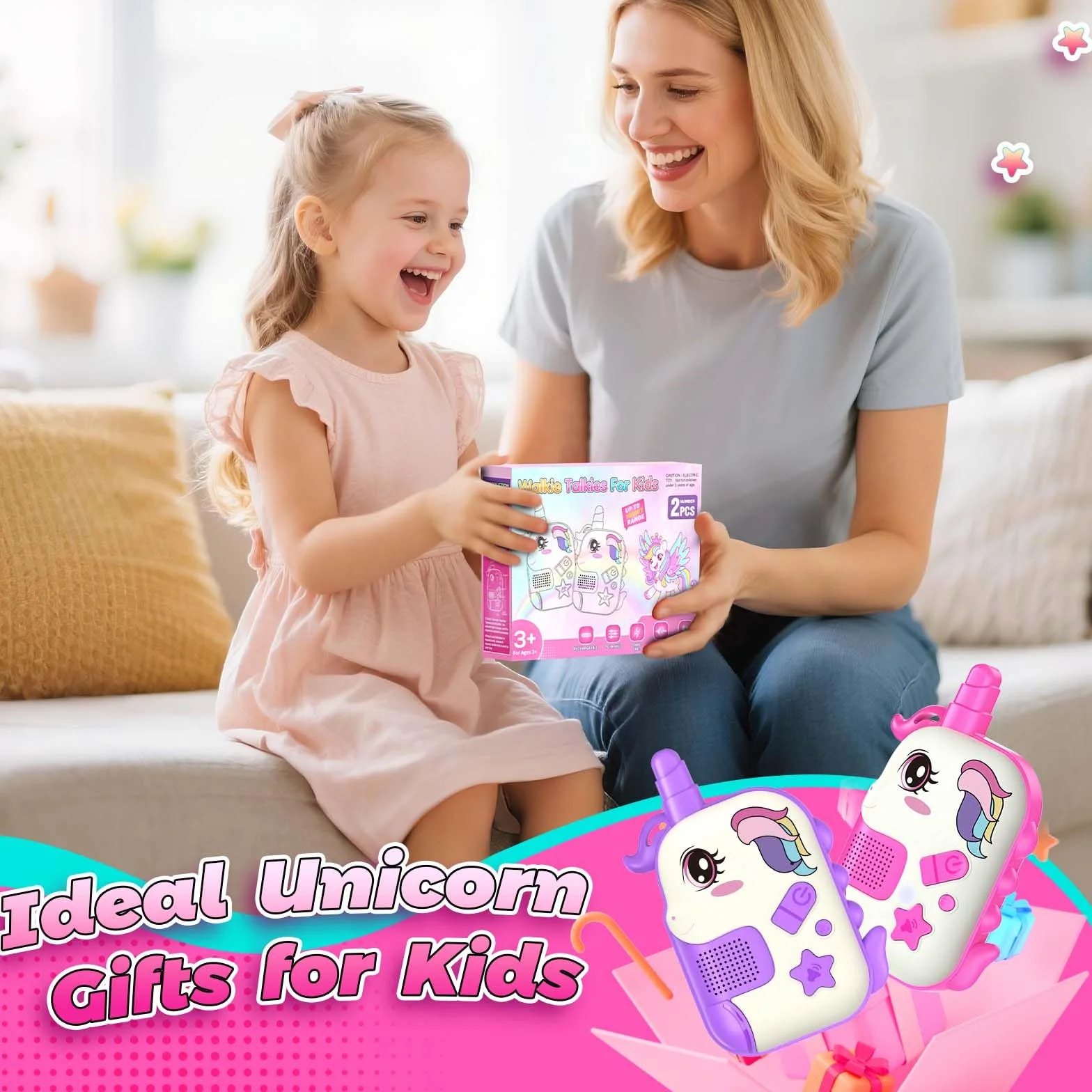 Talkie Walkie Enfants Rechargeable Licorne Jouet Fille 3-8 Ans Cadeau Anniversaire Jeux Extérieur