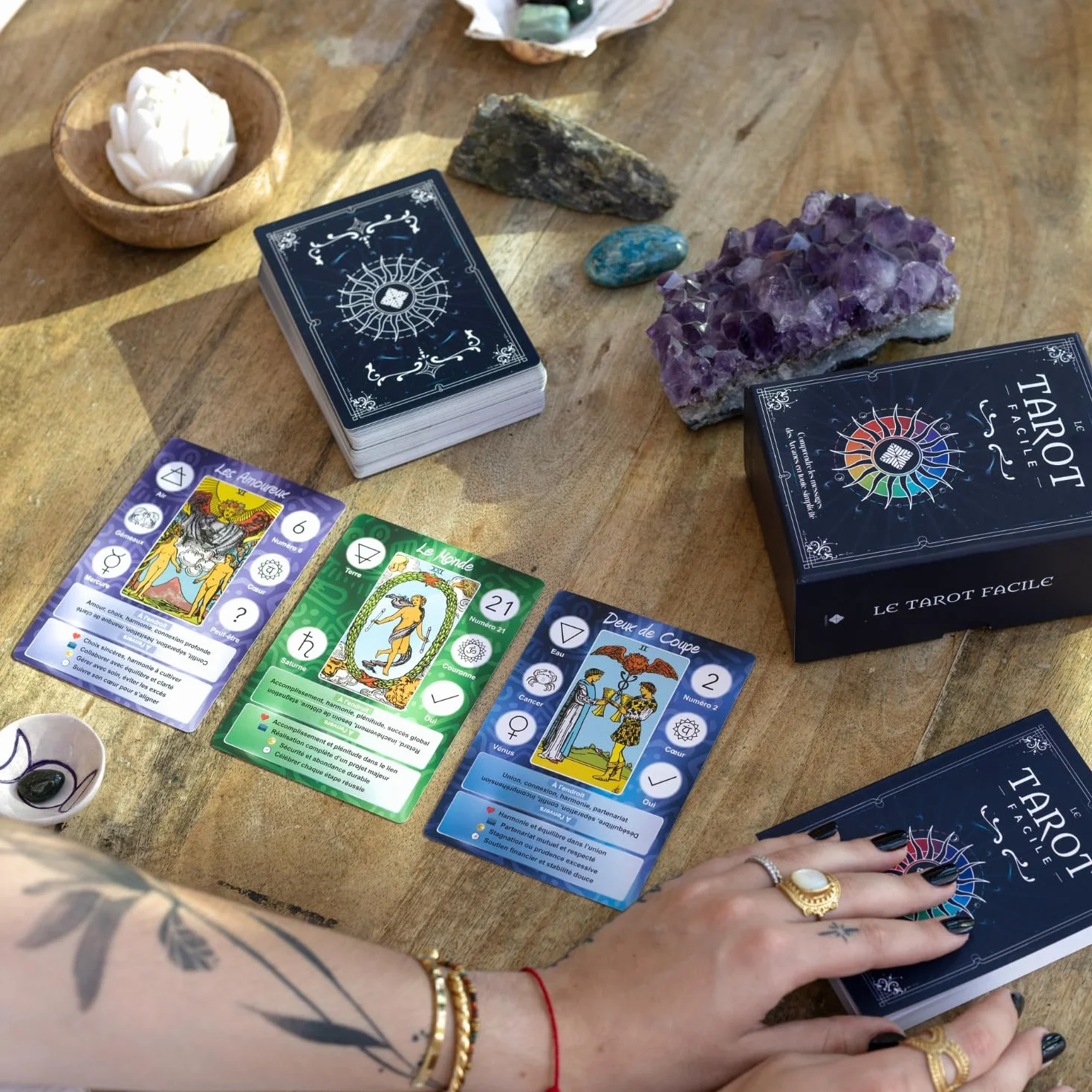 Tarot Divinatoire 78 Cartes + Livret 200 Pages Grande Taille 12,6 cm x 8,9 cm Débutants