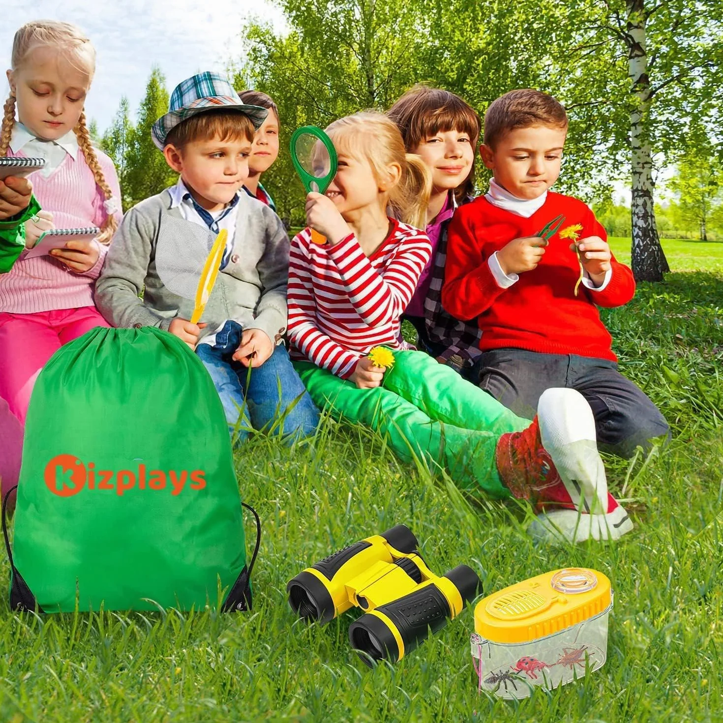 Ensemble Explorateur Extérieur Jouets Enfants 22 Pièces avec Jumelles, Loupe, Boussole Cadeau Pâques