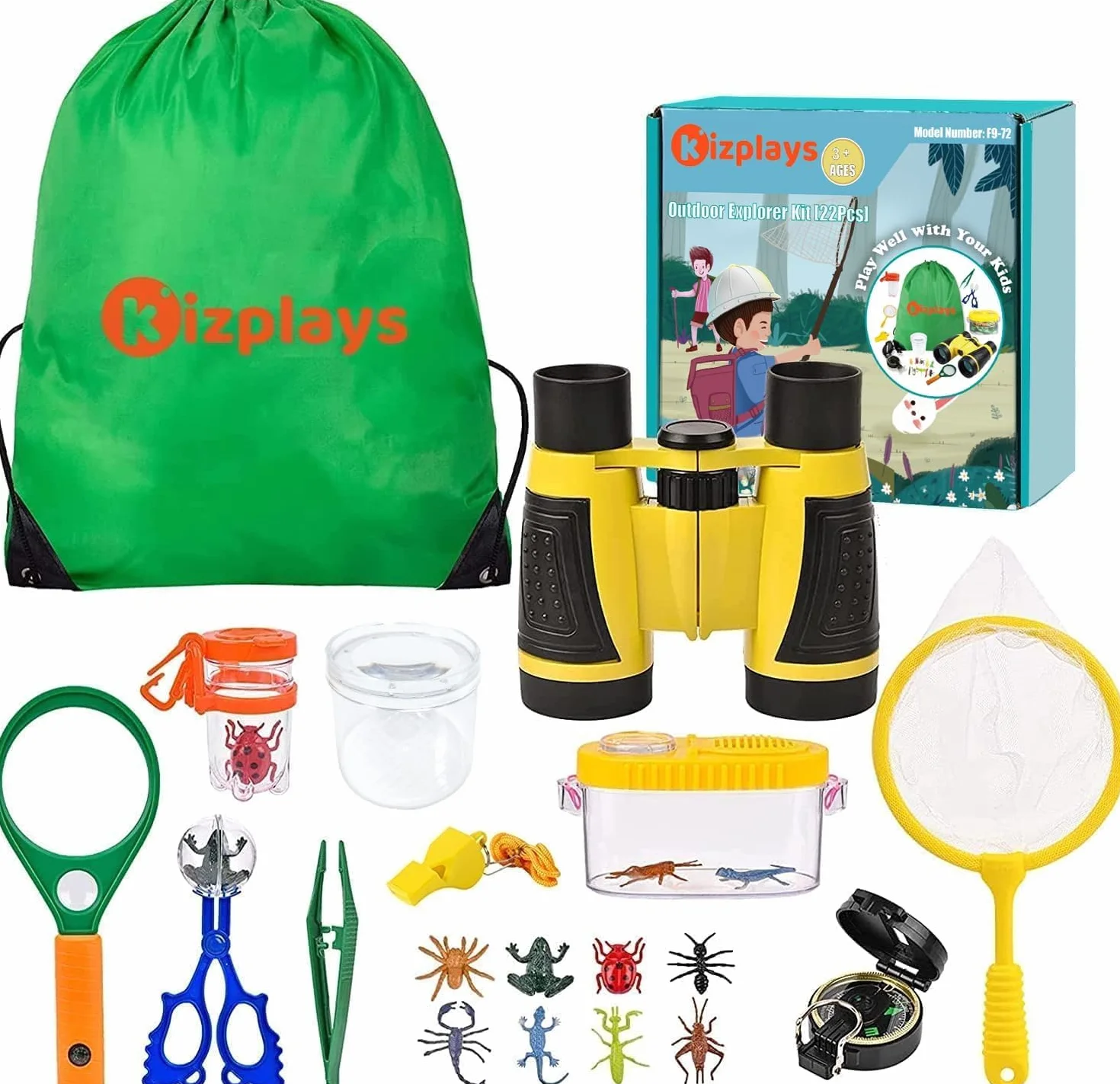 Ensemble Explorateur Extérieur Jouets Enfants 22 Pièces avec Jumelles, Loupe, Boussole Cadeau Pâques