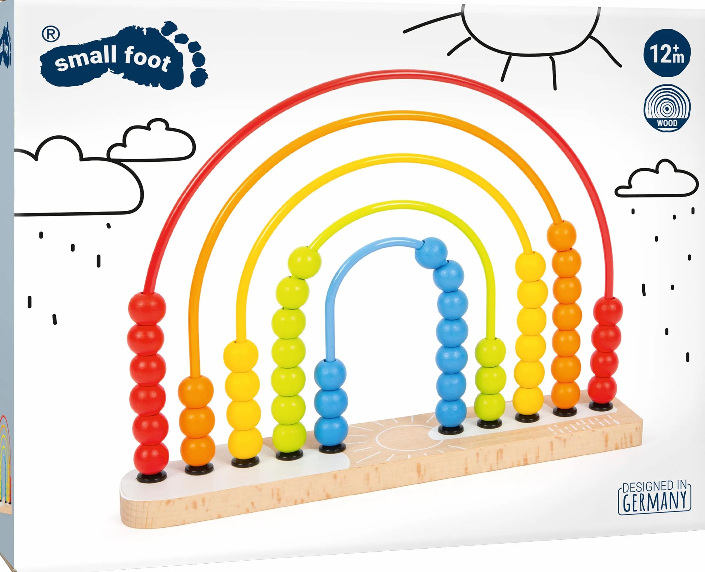 Small Foot Cercle de motricité Arc-en-Ciel 50 Perles en Bois colorées 12 Mois+