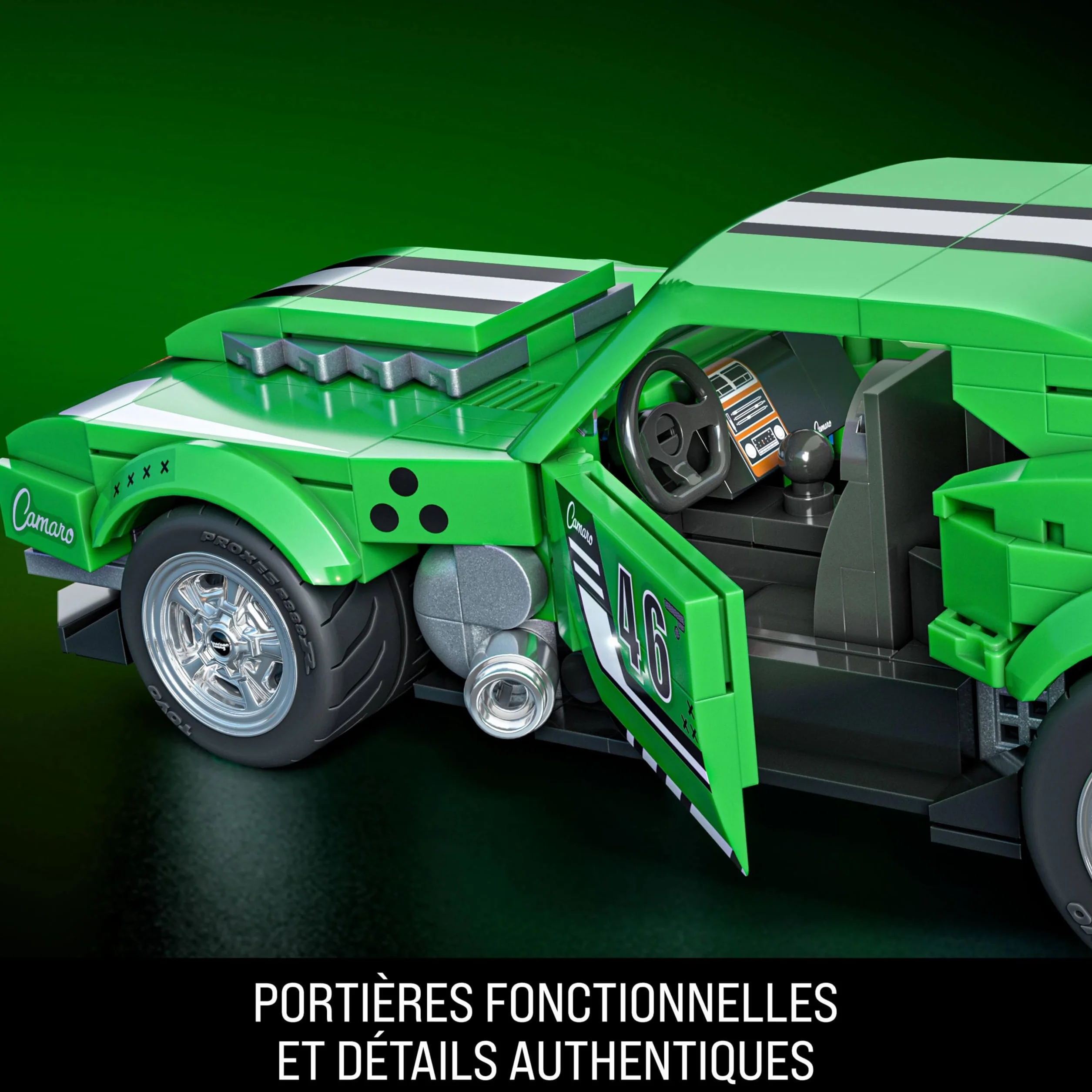 Mattel Brick Shop Hot Wheels Coffret de Construction Custom Camaro 1968, 289 Pièces, Série Speed, JFT16