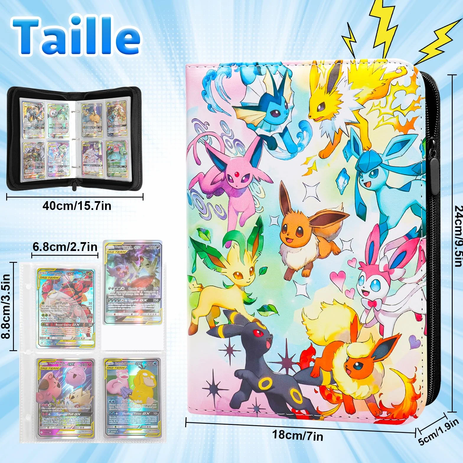 Porte Cartes en Cuir Imperméable avec Fermeture Éclair, Capacité 50 Pages 400 Cartes, Organisateur de Cartes Cadeau Garçons Filles
