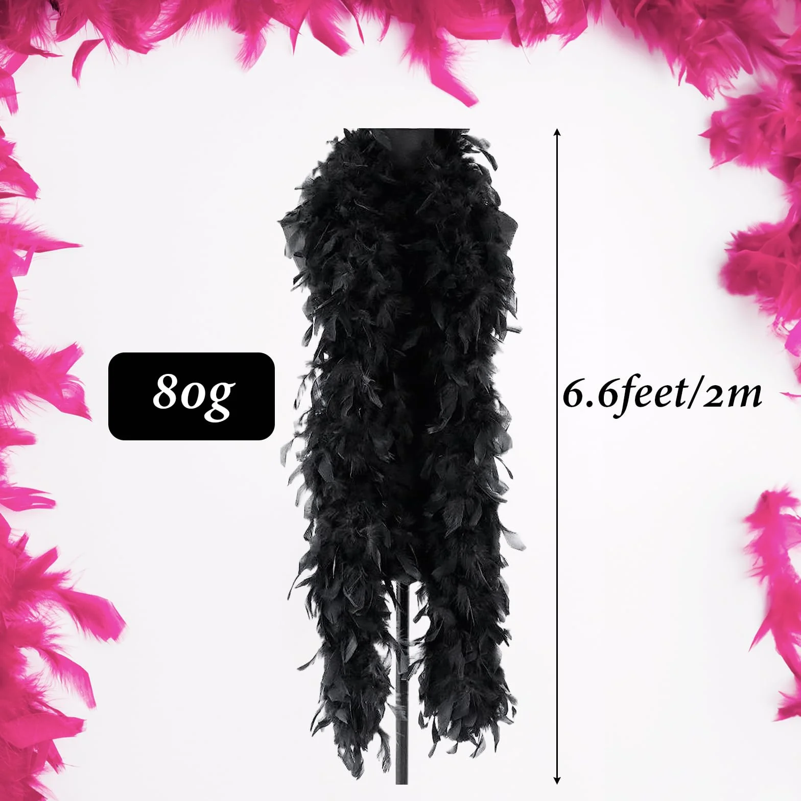 POPOYU Boa à Plumes 2M 80g Unisexe pour Déguisement Carnaval Fête Halloween Noël Mariage Cosplay