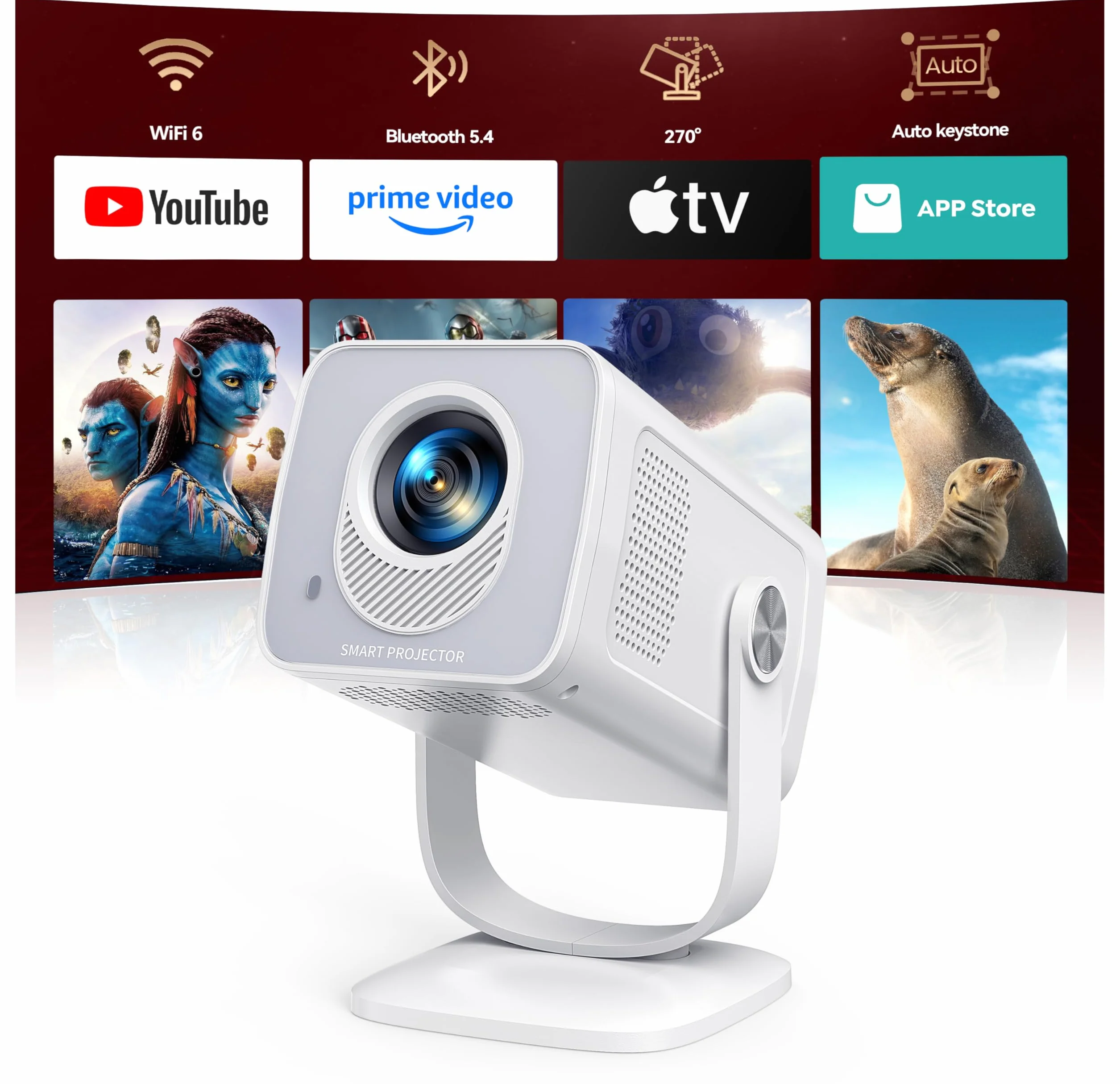 TOPTRO Mini Projecteur 4K Android 14 WiFi6 Bluetooth 5.4 1080P FHD Portable Home Cinéma