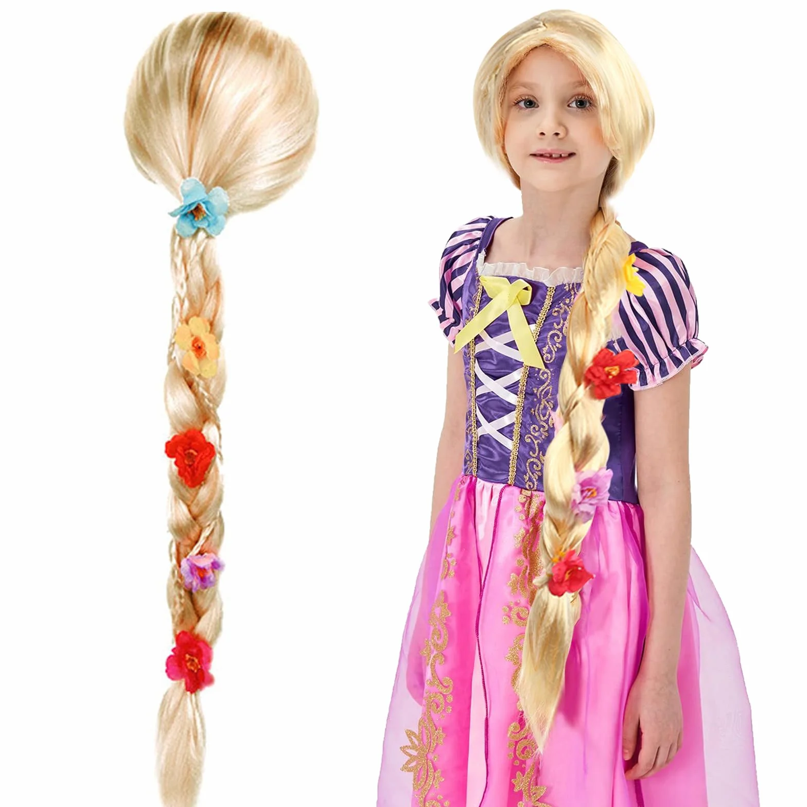Perruque Enfant Blond Princesse Tresse Cheveux Extensions Carnaval Fête