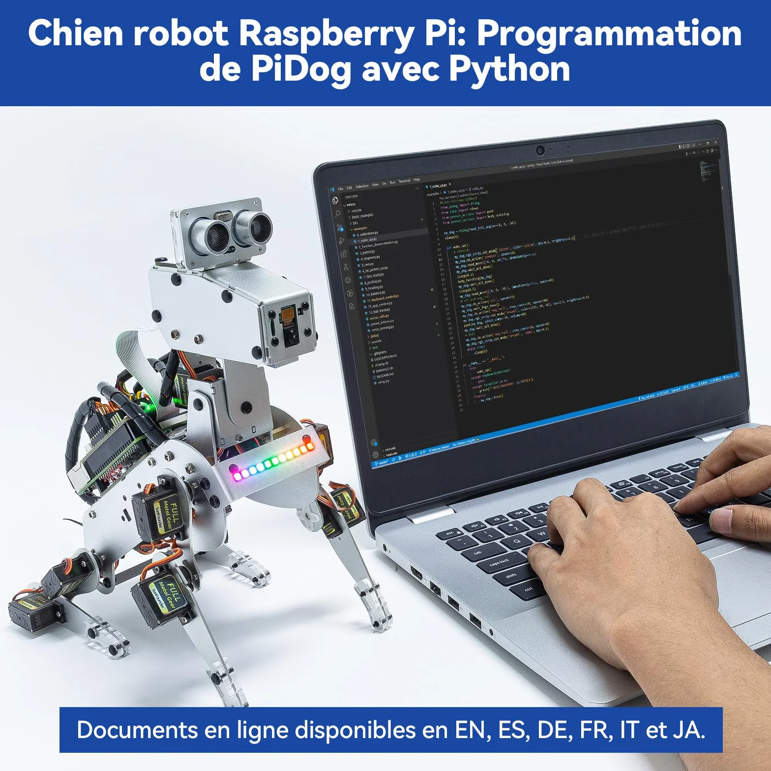 SUNFOUNDER PiDog Kit Robot Chien IA pour Raspberry Pi 5/4/3B+/Zero 2W, OpenClaw LLMs ChatGPT/Gemini/Grok, Reconnaissance vocale et vidéo, Python, App, Batterie, Gyroscope, Caméra (RPI Non Inclus)