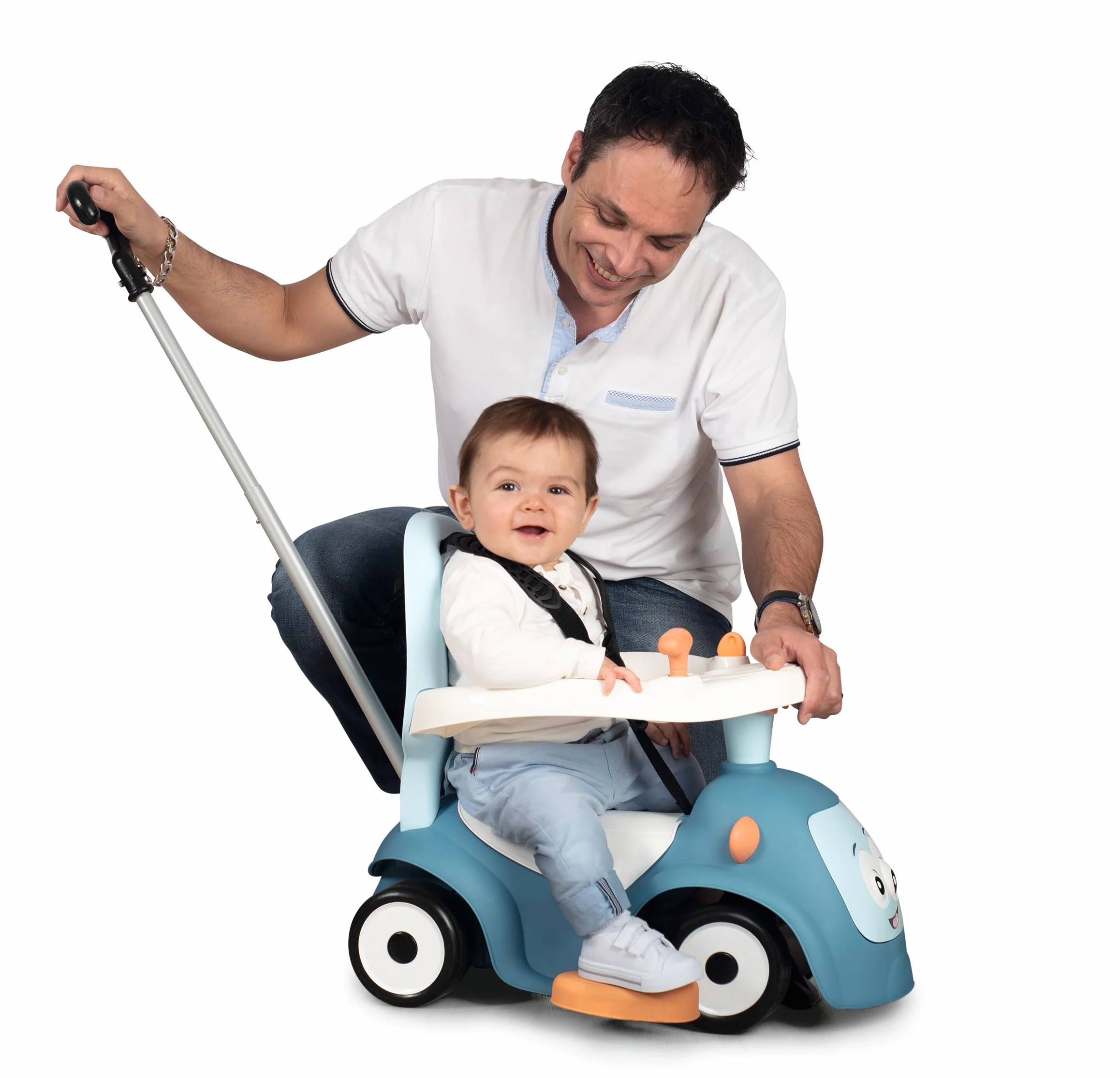 Smoby Porteur Maestro Balade Bleu 3 en 1 Evolutif Canne parentale Réglable Arceau Sécurité Roues Silencieuses Klaxon Electronique