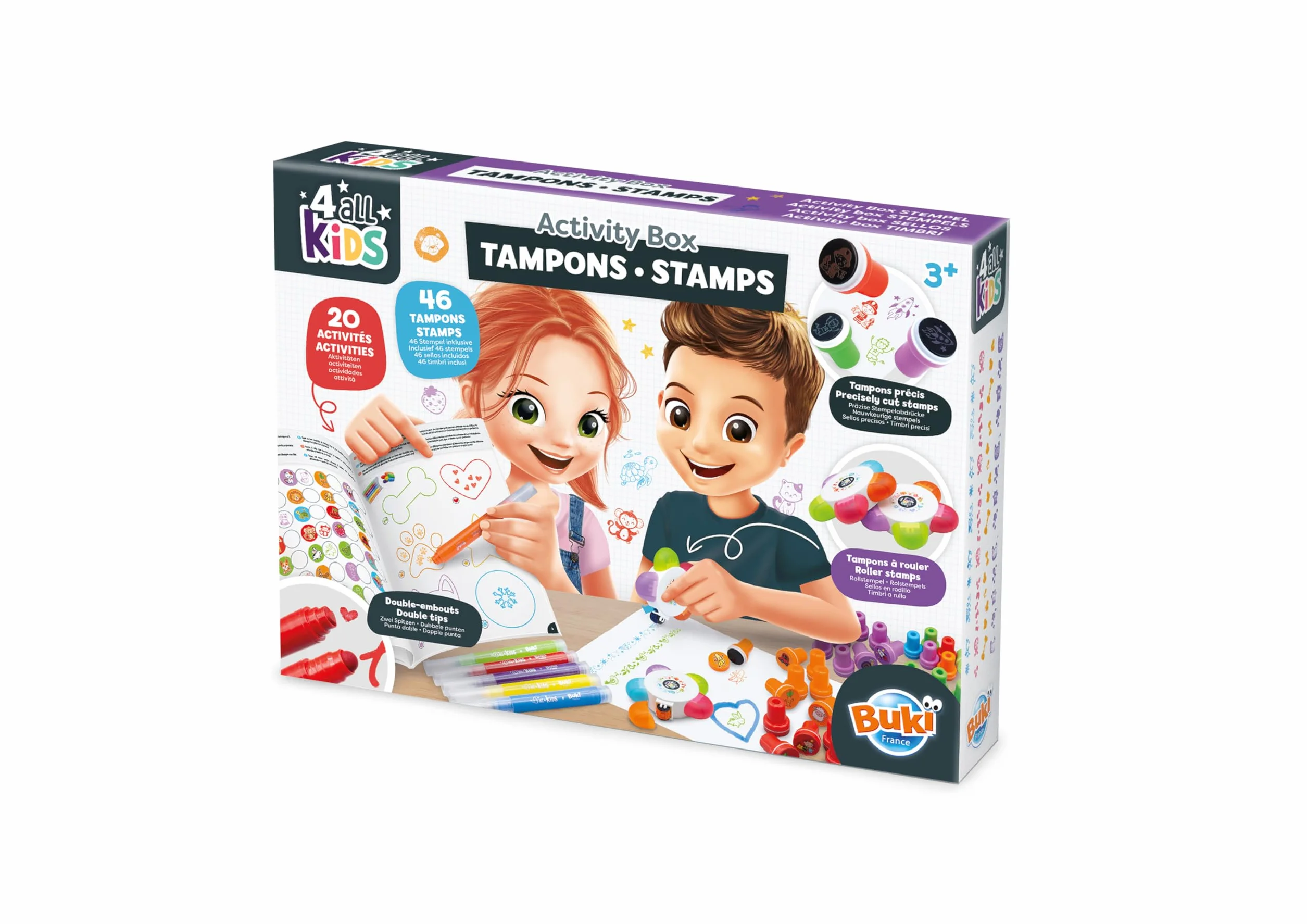 Coffret Tampons Enfant +3 Ans 45 Tampons Colorés Animaux Véhicules Frises Livret Activités 20 Pages Feutres Tampons Motricité Créativité