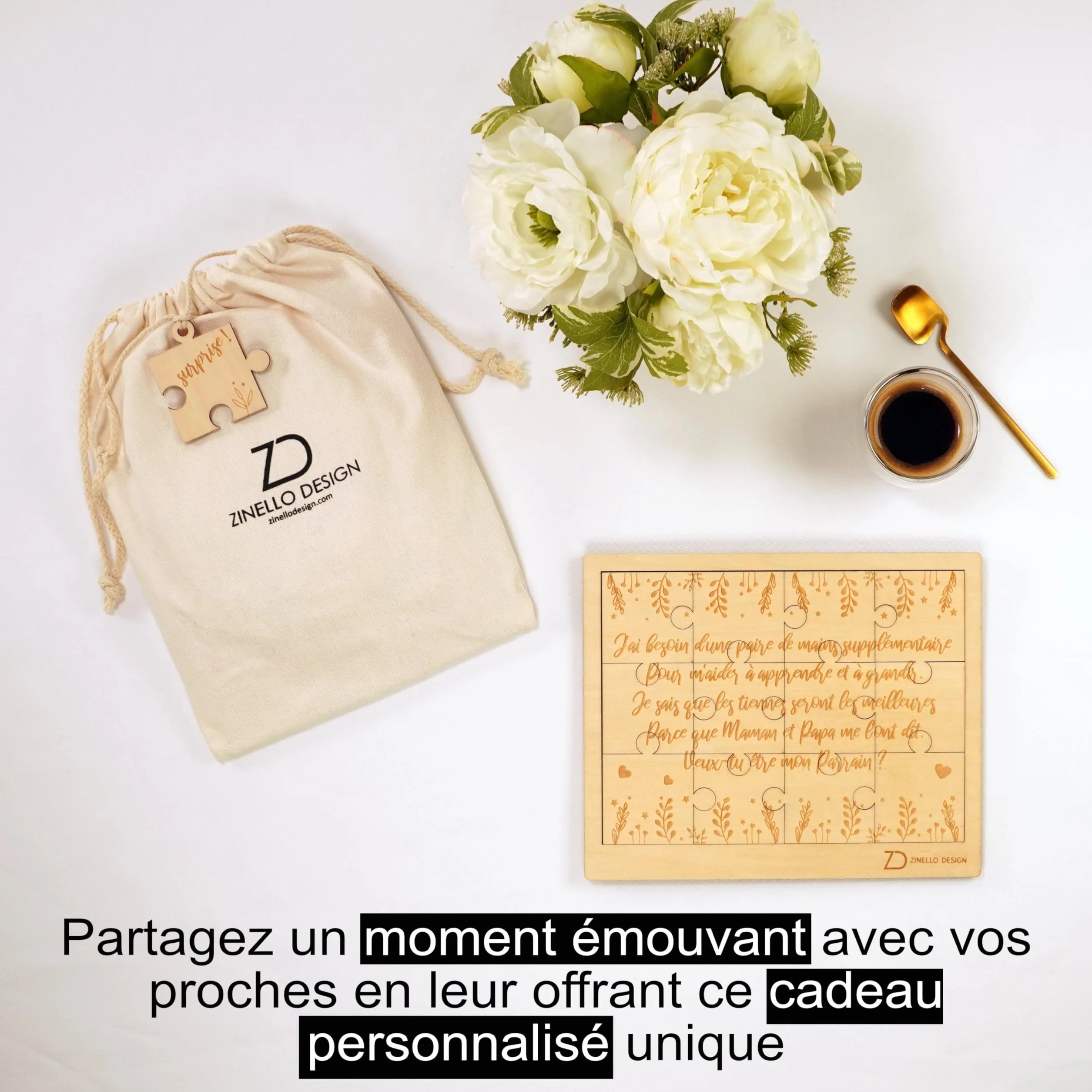 Puzzle en Bois Annonce Grossesse pour Parrain, Idée Cadeau Casse-Tête Original et Personnalisé avec Pochette Cadeau (Cadre)